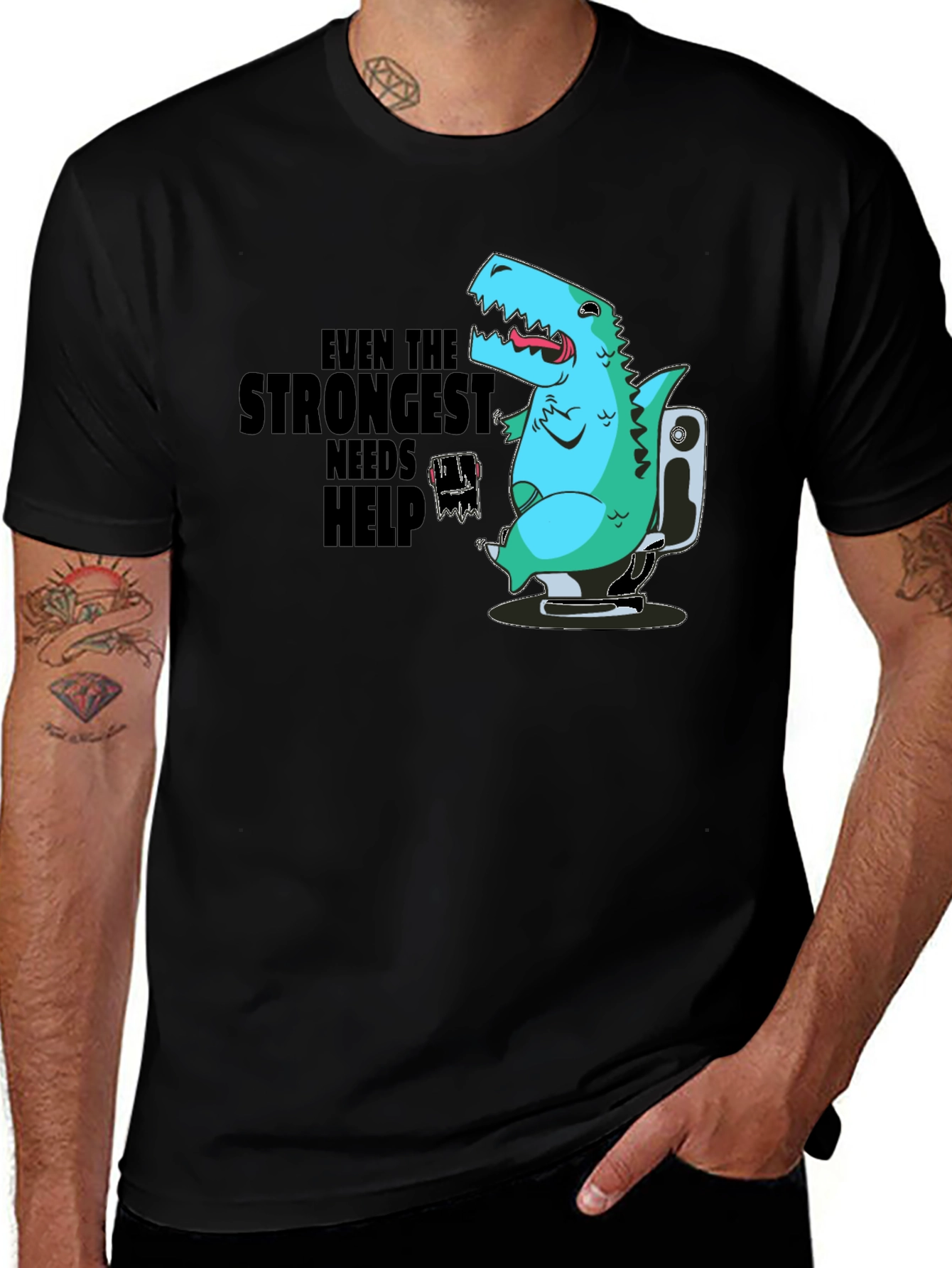 Dino on Toilet T-Shirt - Even the Strongest Needs Help