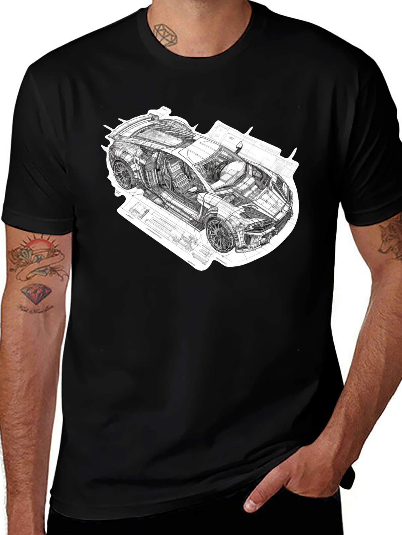 Blueprint Car Graphic Tee - Cool Automotive Design