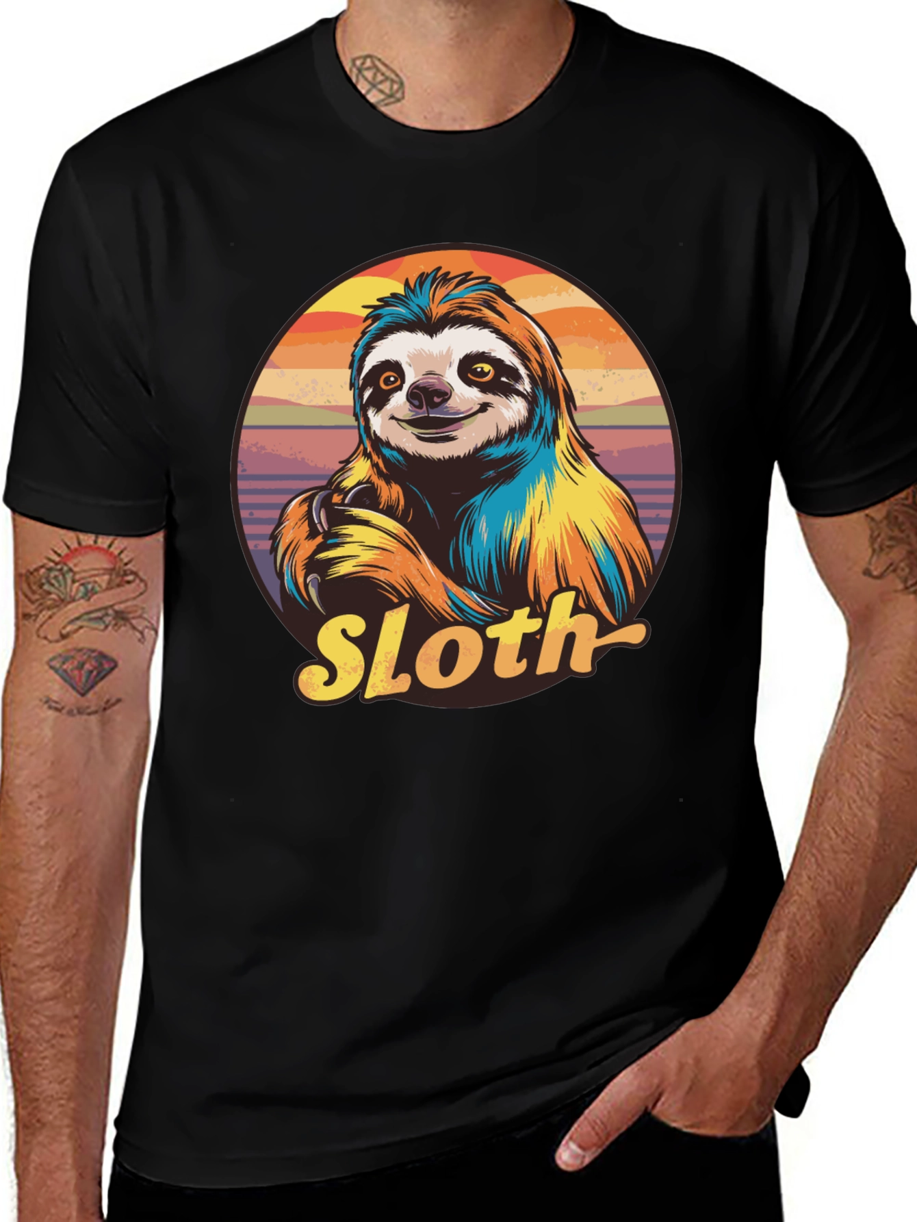 Variant 22 of Retro Sloth Graphic T-Shirt - Black