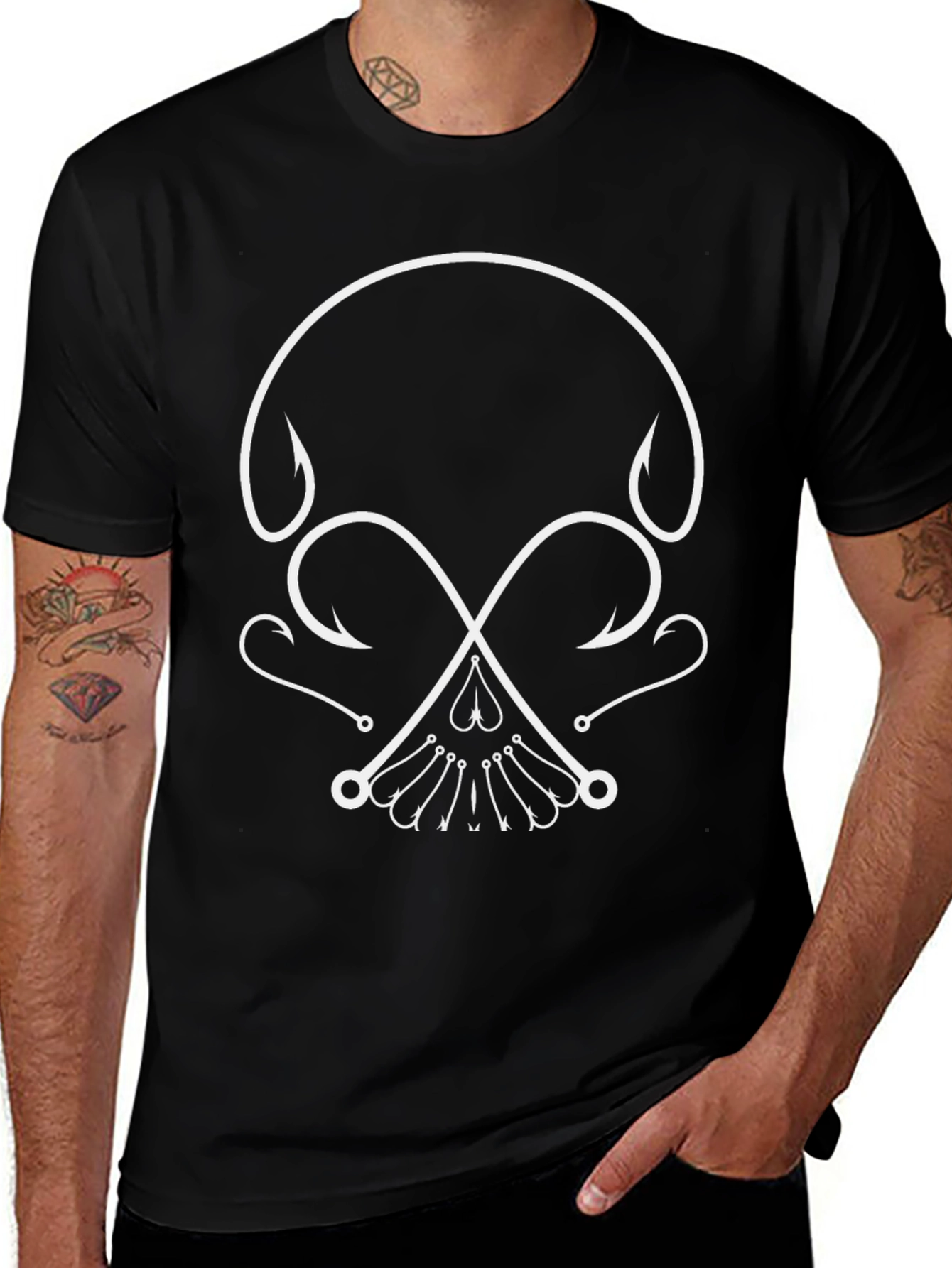 Variant 19 of Fishing Hook Skull Graphic Tee - Black