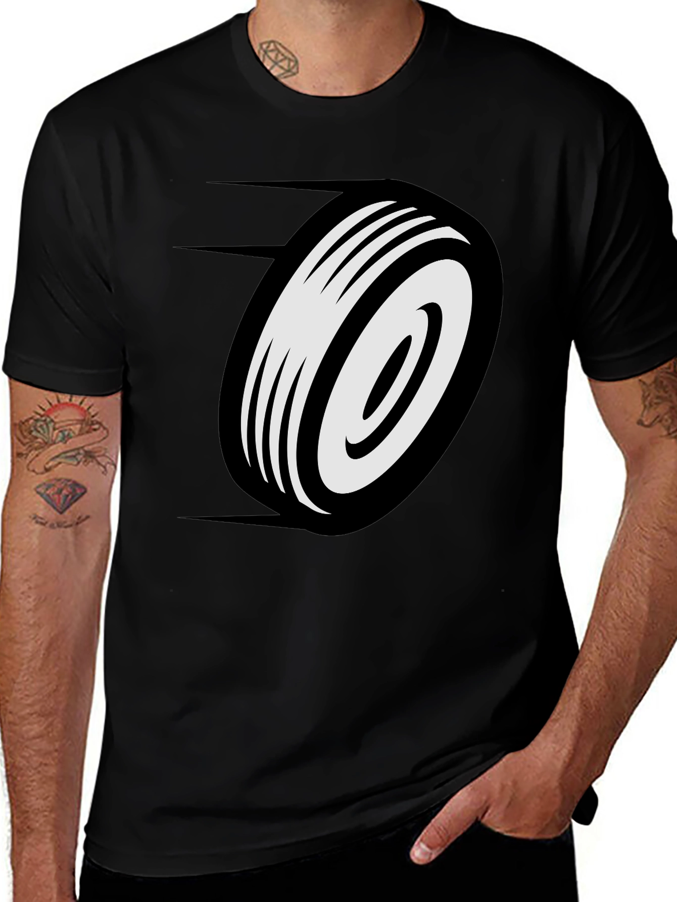 Variant 25 of Stylish Black T-Shirt with Graphic Tire Design
