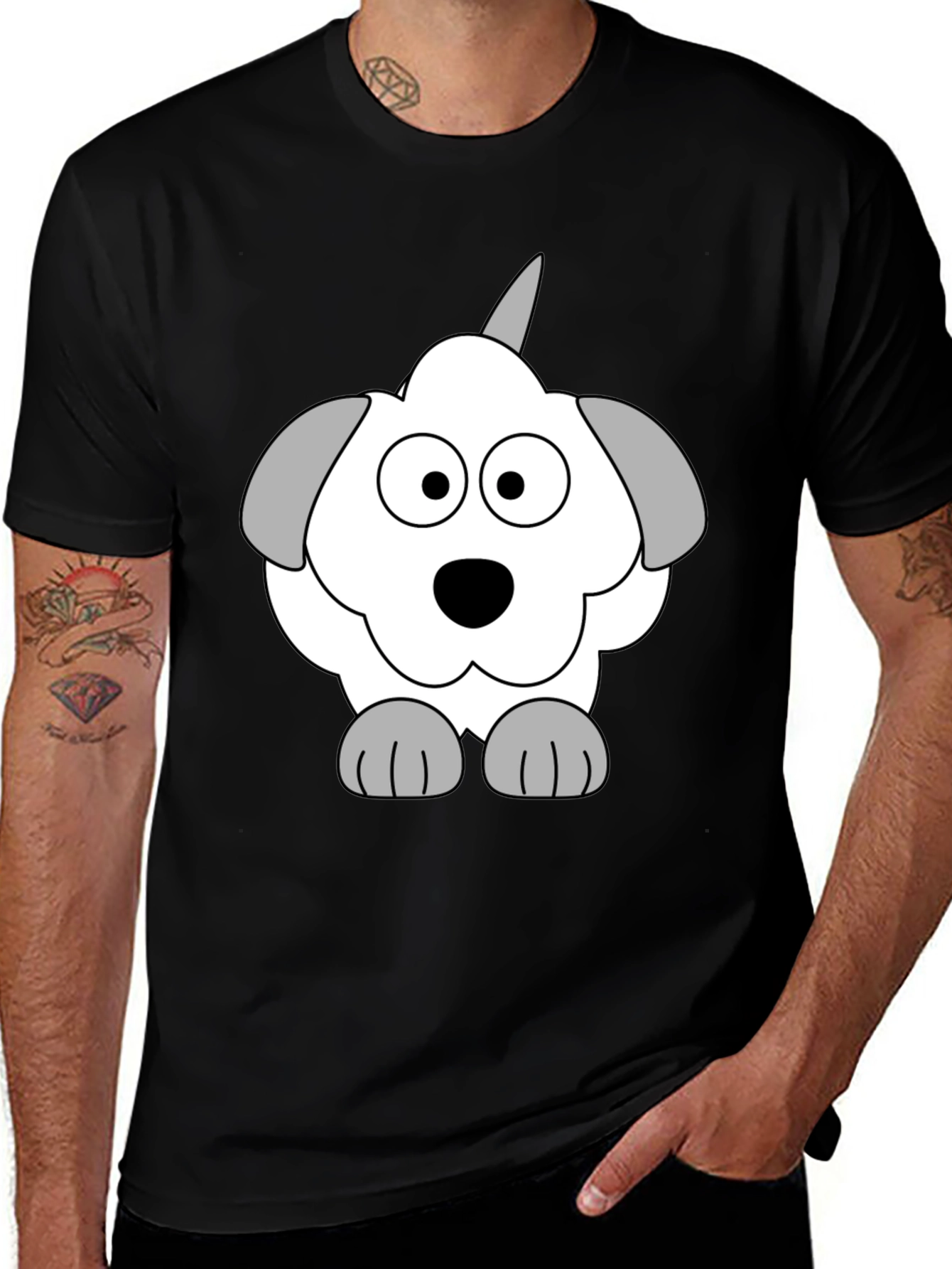 Variant 3 of Cartoon Dog Graphic Tee - Black Cotton Blend