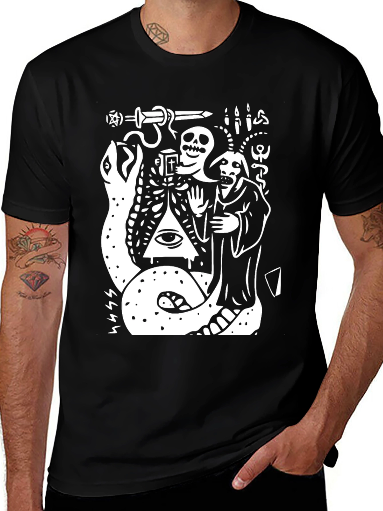 Variant 7 of Occult Snake & Skull Graphic Tee - Black