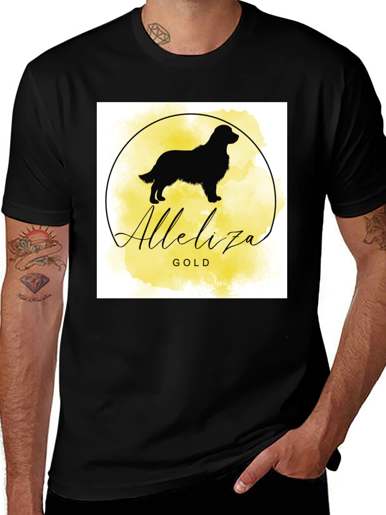 Variant 21 of Alleliiza Gold Dog Silhouette Black T-Shirt