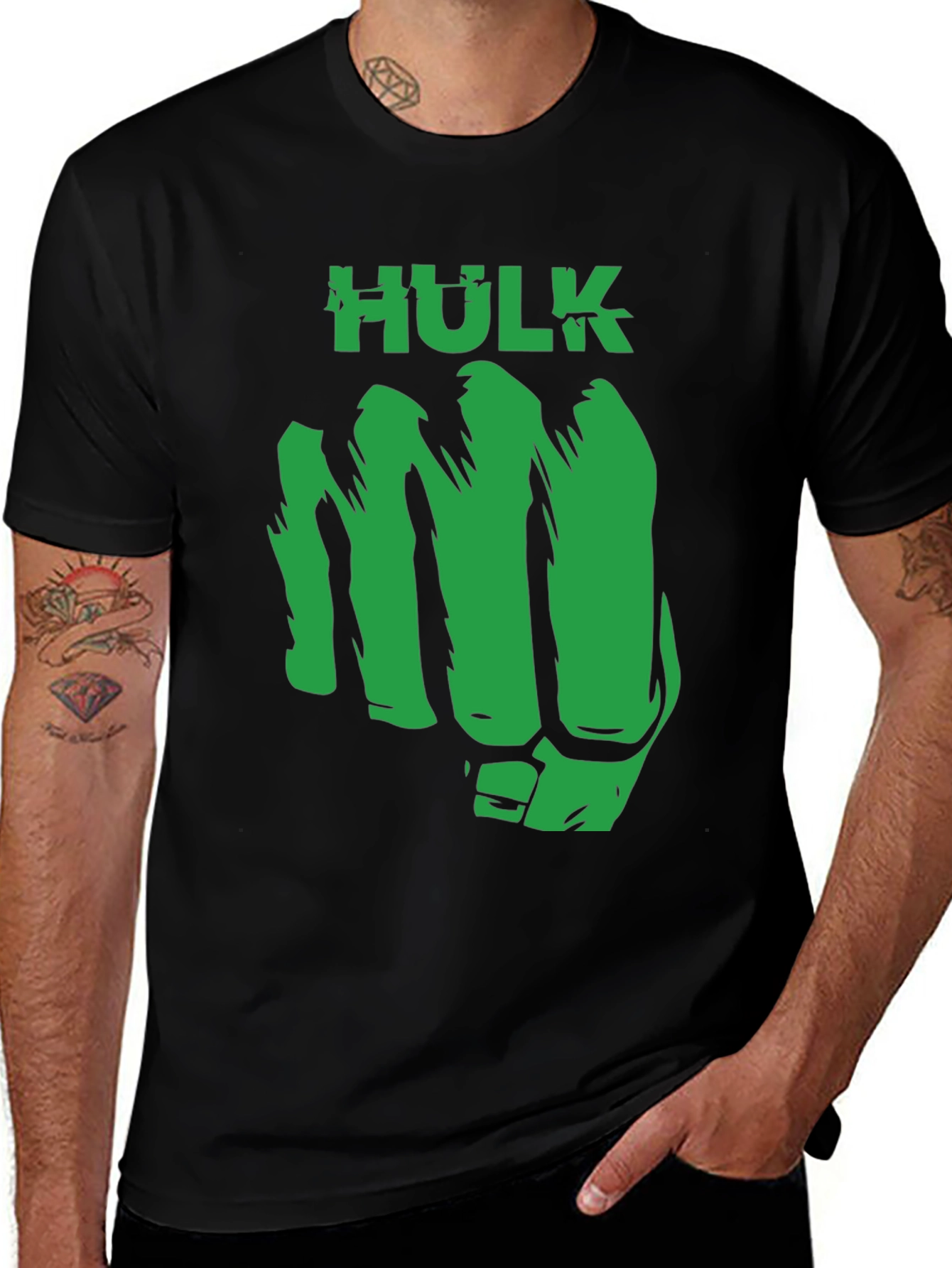 Hulk Fist Graphic Print Black T-Shirt