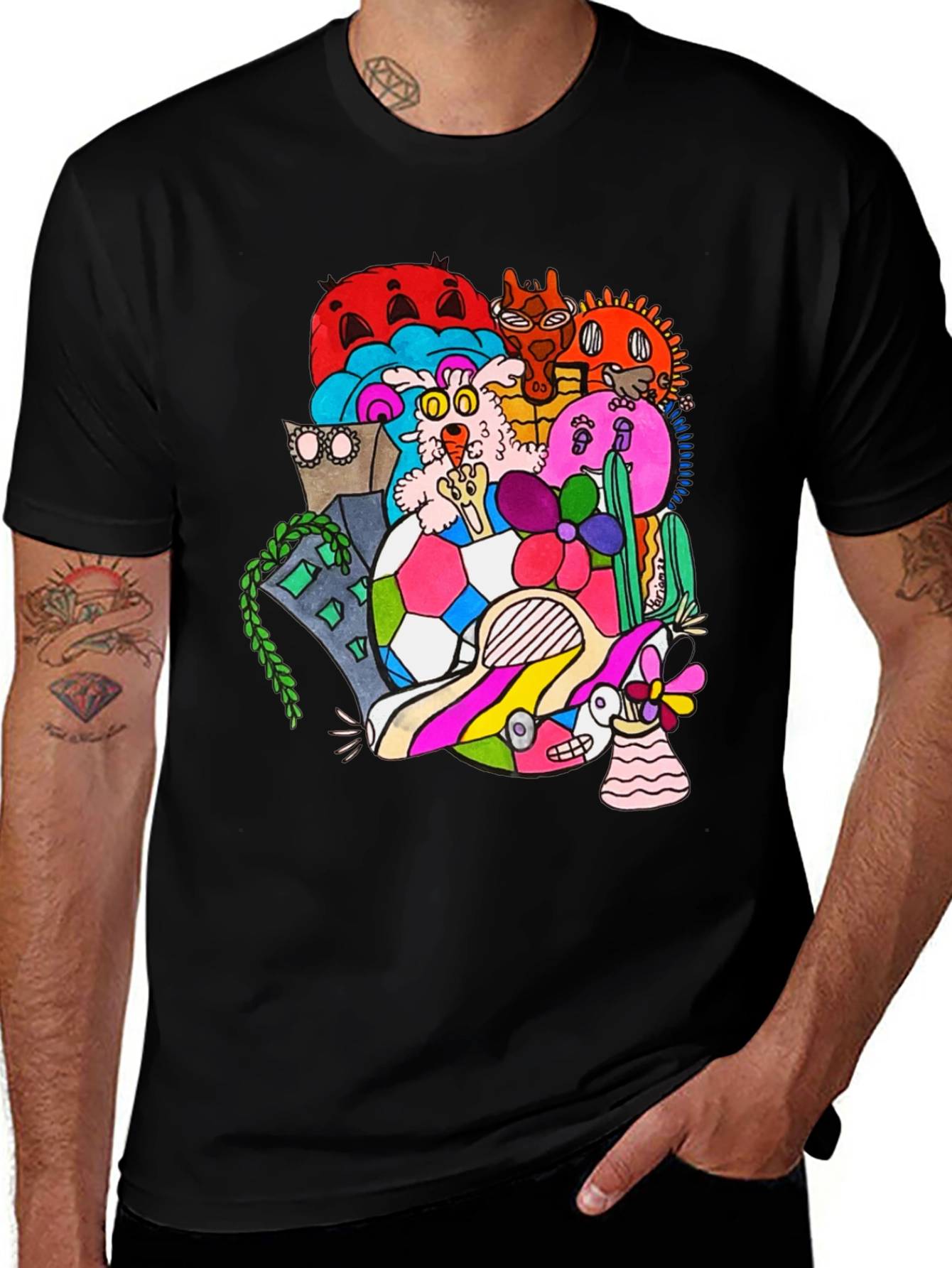Variant 17 of Funky Doodle Graphic Tee - Black Casual T-Shirt