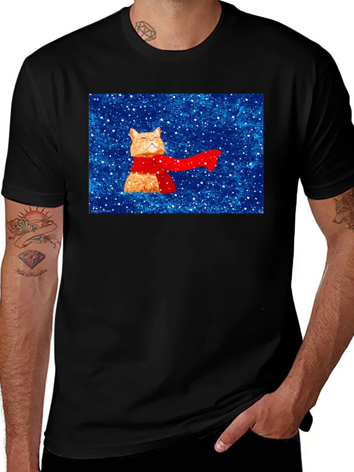 Variant 12 of Cat in Scarf Black T-Shirt