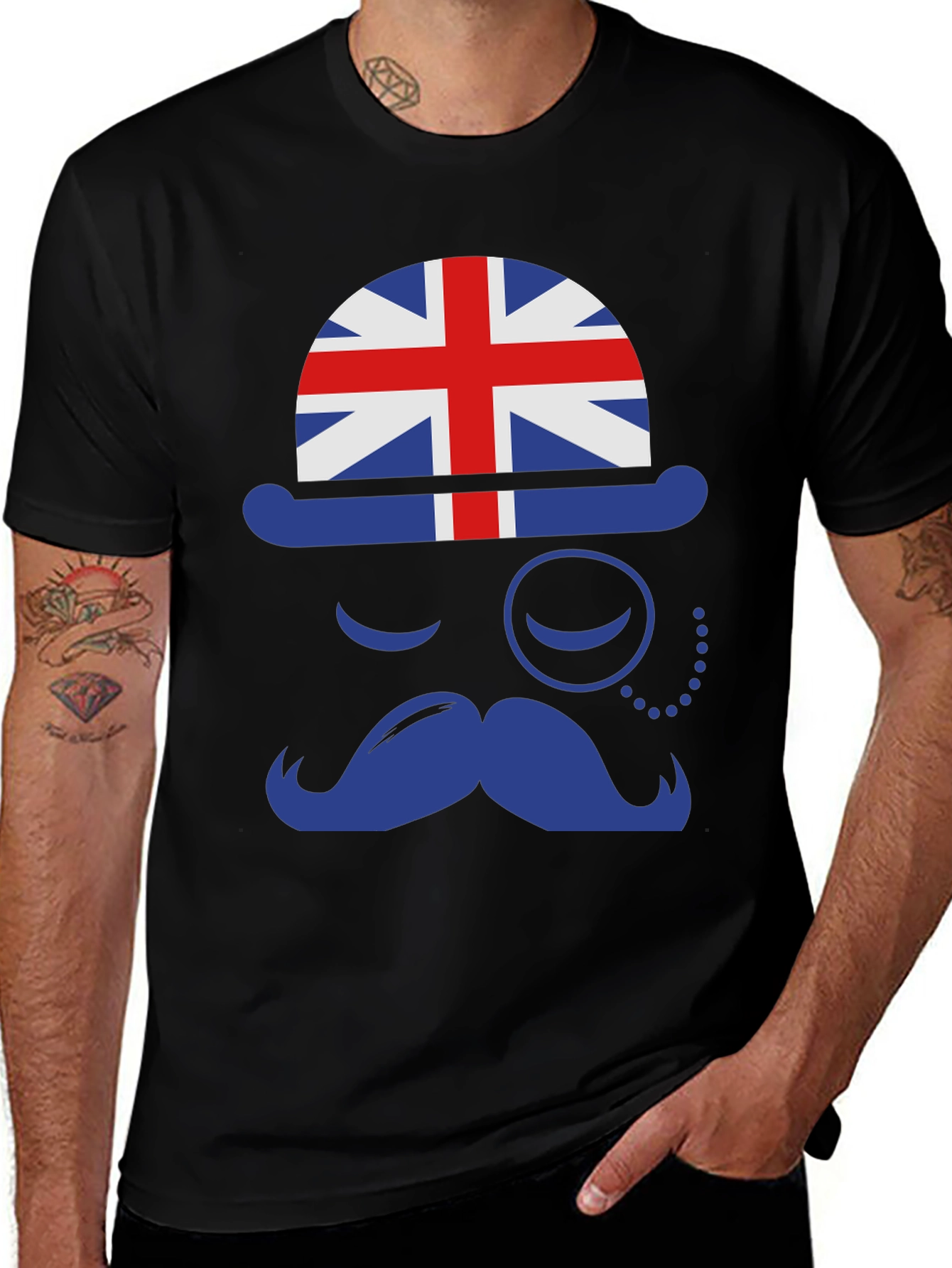 Variant 7 of British Gentleman T-Shirt, UK Flag Hat & Mustache