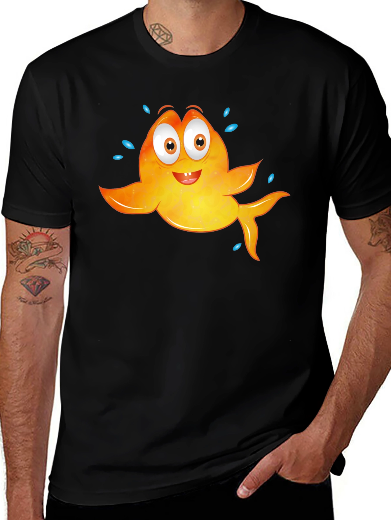 Variant 27 of Cartoon Fish Graphic Black T-Shirt