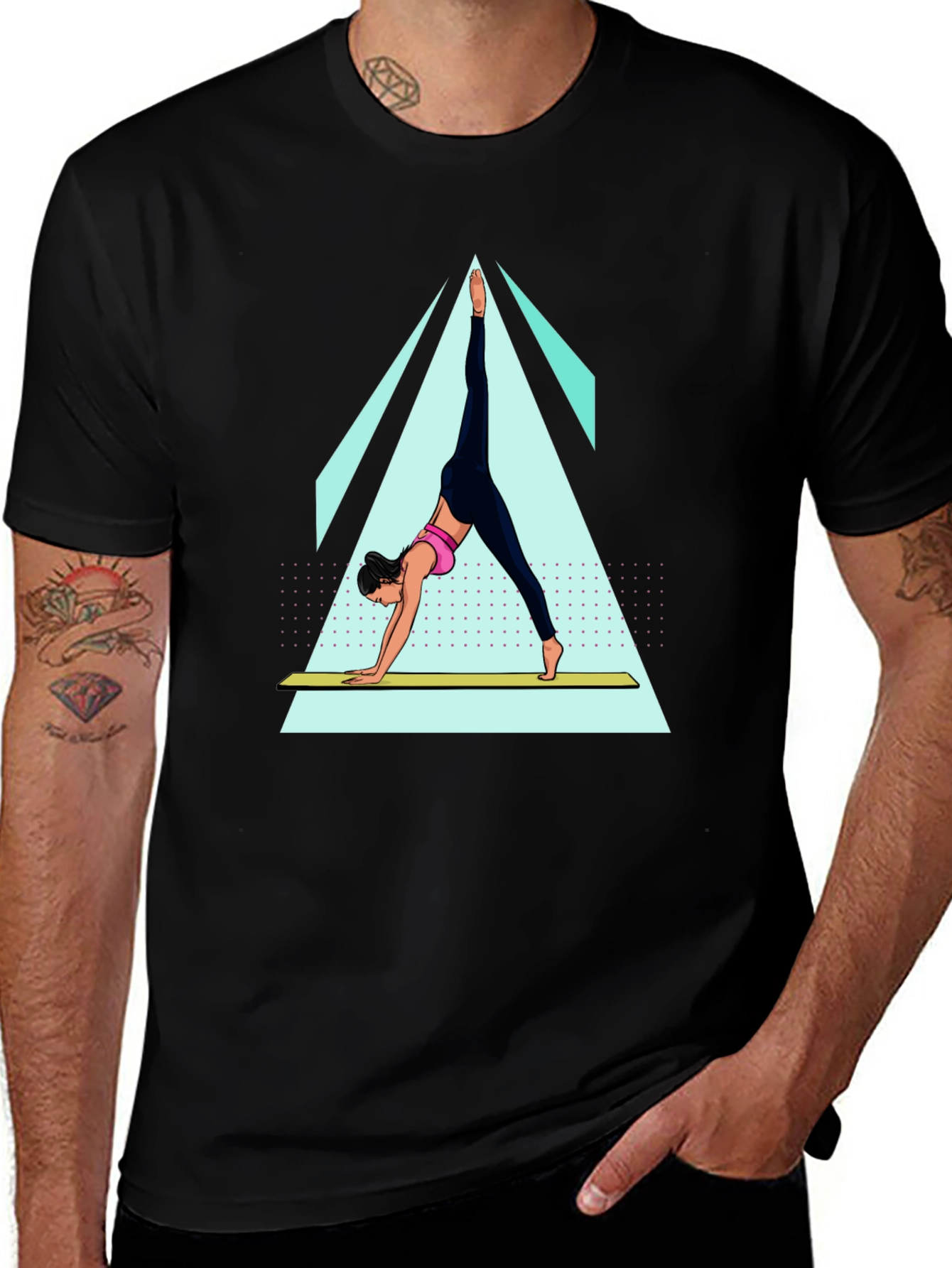 Variant 29 of Yoga Pose Graphic Tee - Black Cotton Blend Shirt