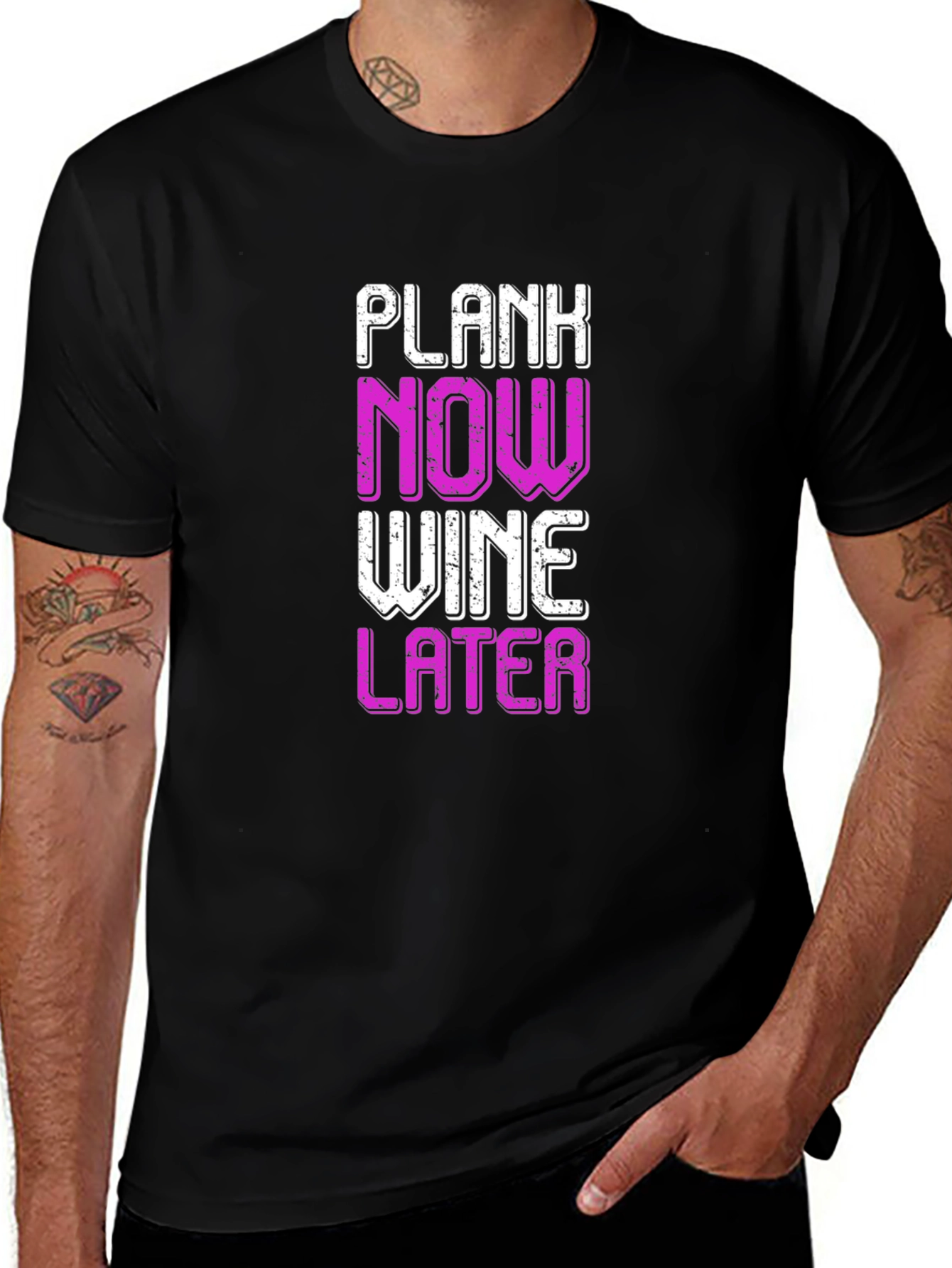 Variant 22 of Plank Now Wine Later Black T-Shirt