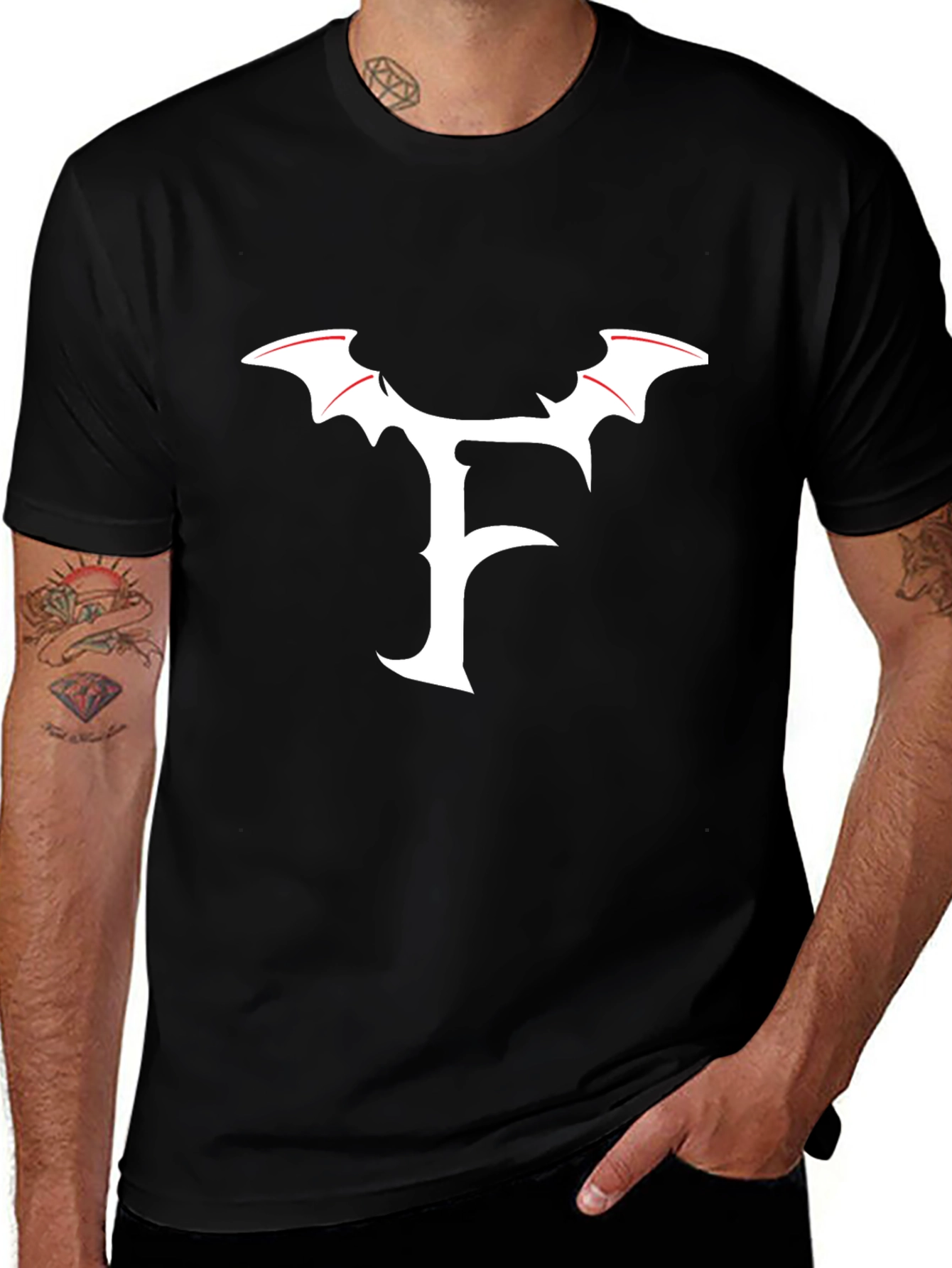 Bat Wing Letter F Graphic Tee - Men's Black T-Shirt