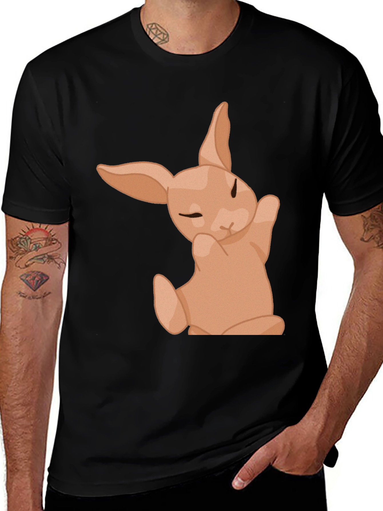 Variant 5 of Cute Bunny Graphic Tee - Black Cotton Shirt