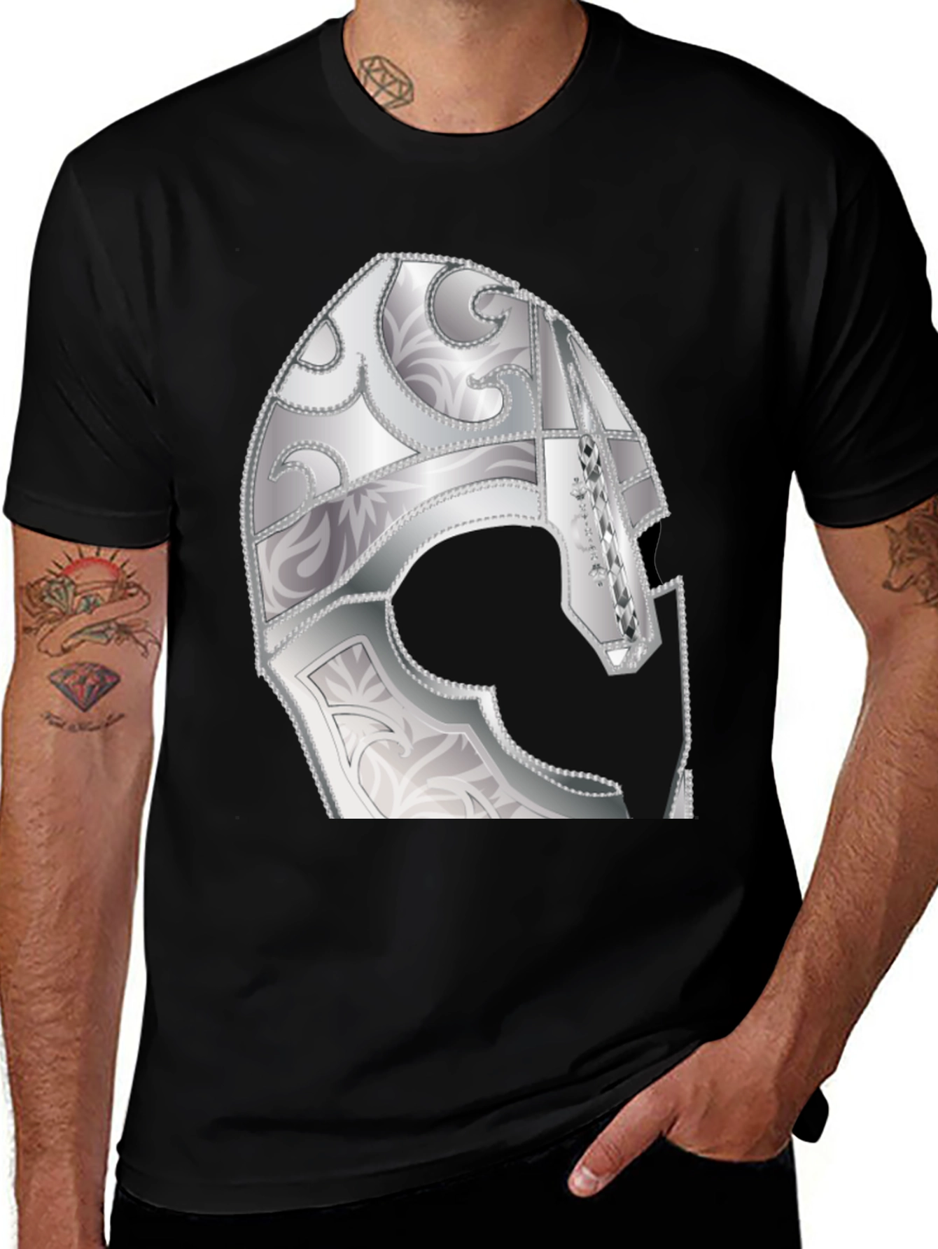 Variant 27 of Silver Helmet Graphic Tee - Medieval Knight Style