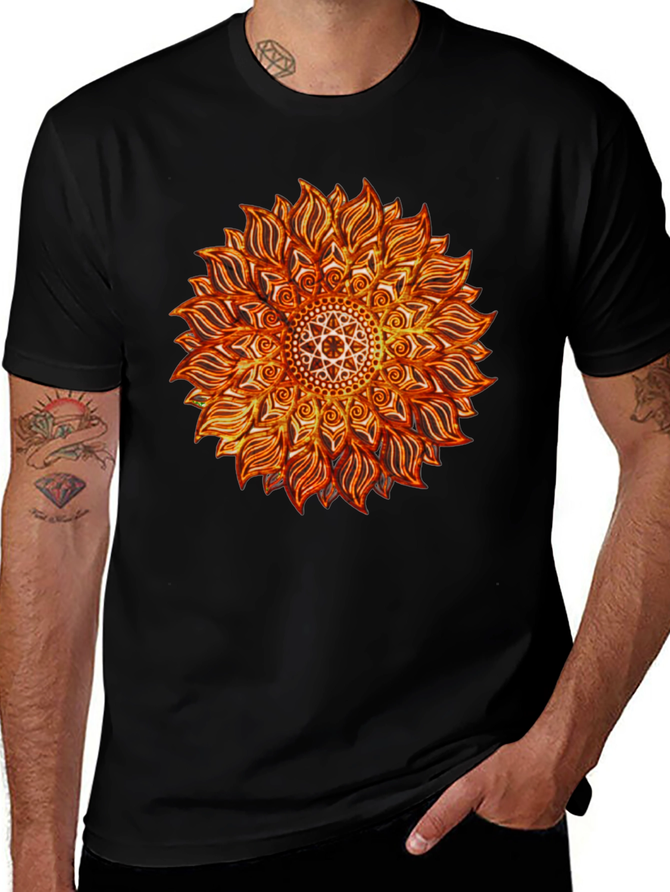 Variant 23 of Fiery Mandala Graphic Tee - Unique Design, Soft Cotton