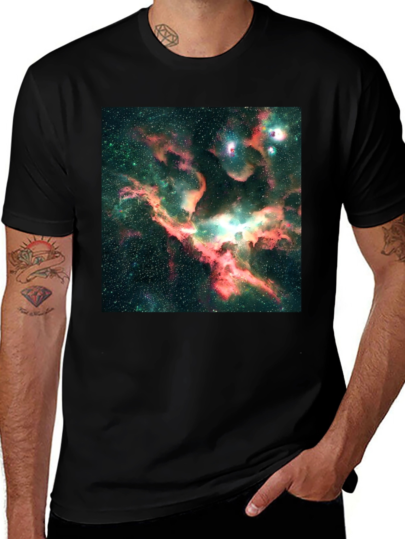 Variant 24 of Nebula Print Black T-Shirt - Galaxy Design Tee