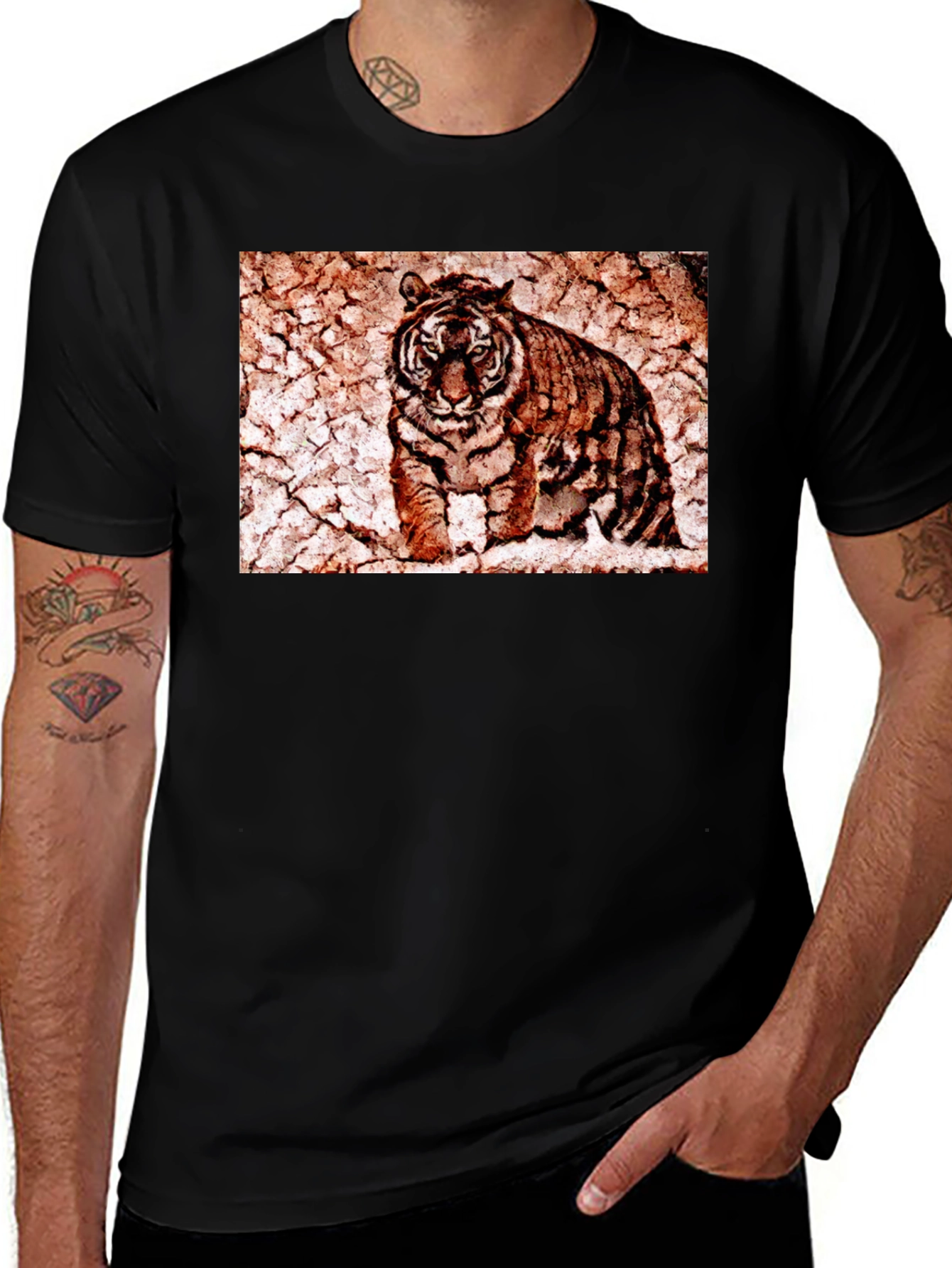 Black Tiger Graphic Tee - Distressed Print main image