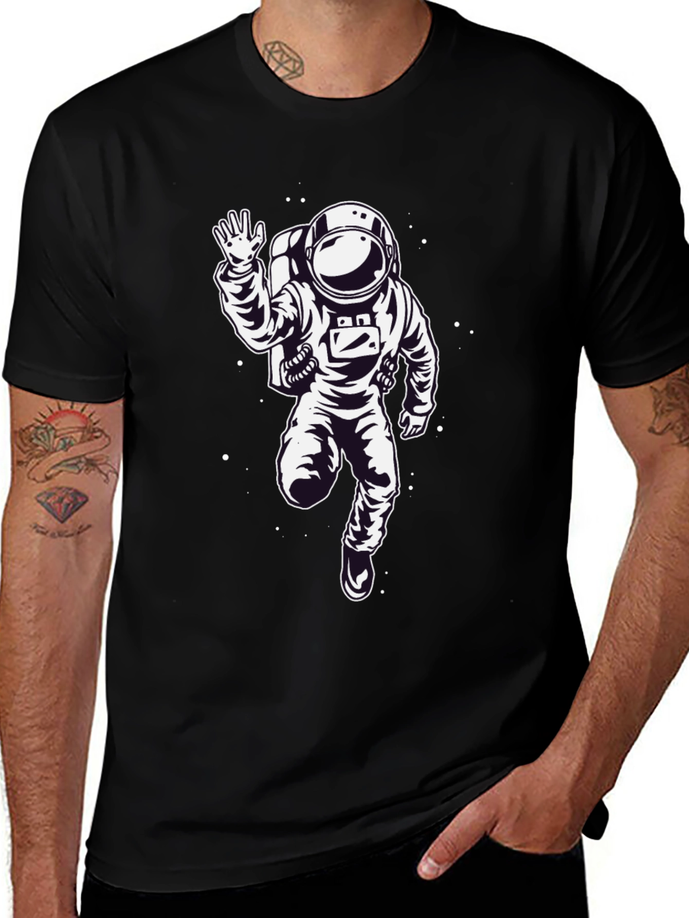 Variant 5 of Astronaut Graphic T-Shirt - Black Crew Neck Tee