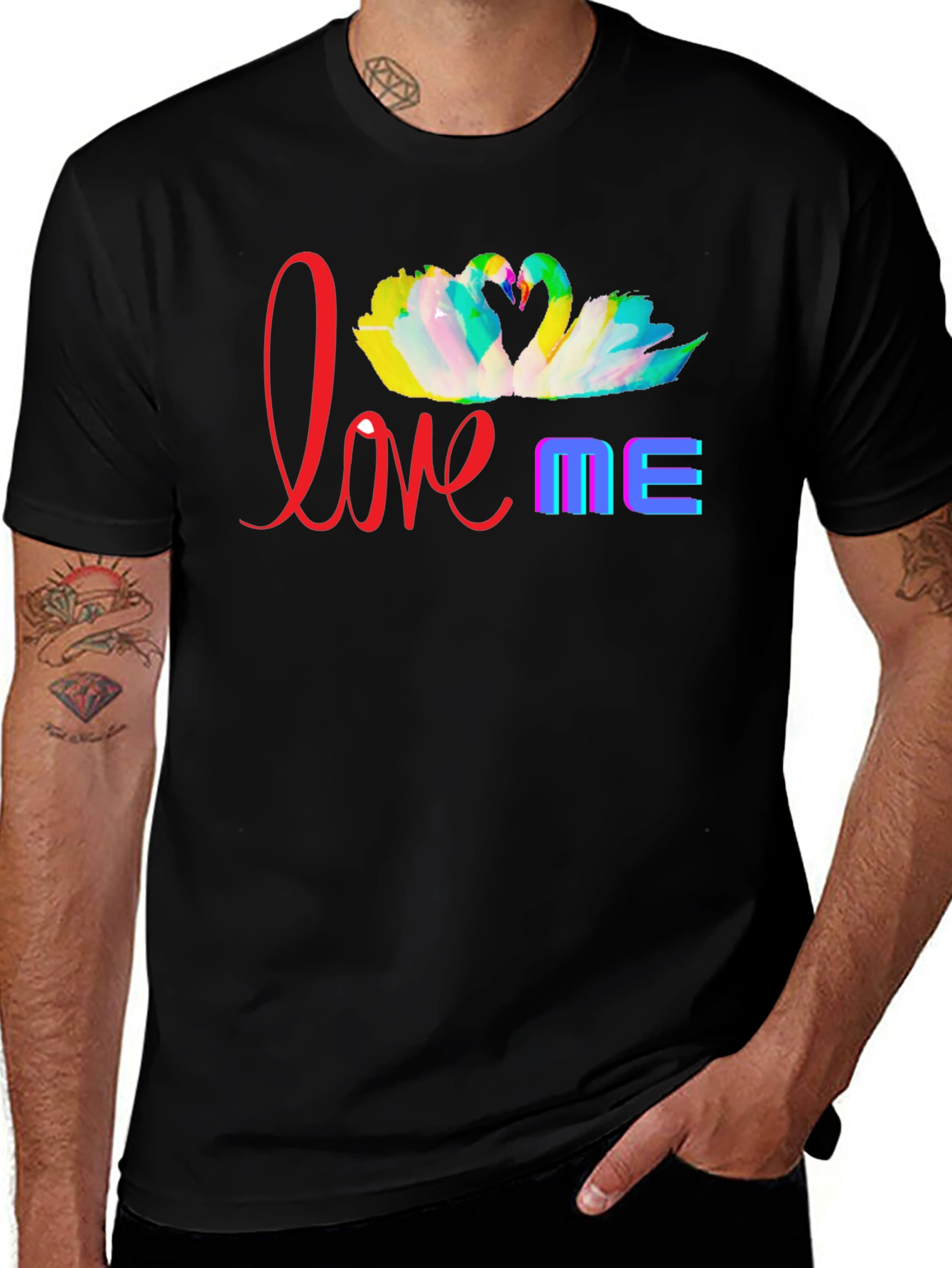 Variant 30 of Love Me Swan Heart Graphic Tee - Black