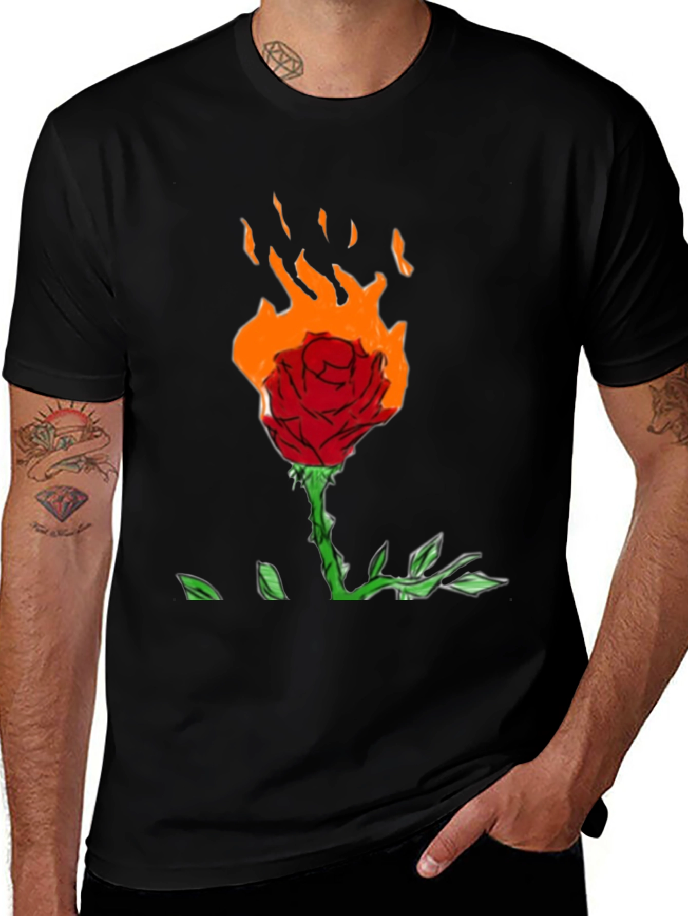 Variant 16 of Burning Rose Graphic Tee - Classic Black T-Shirt