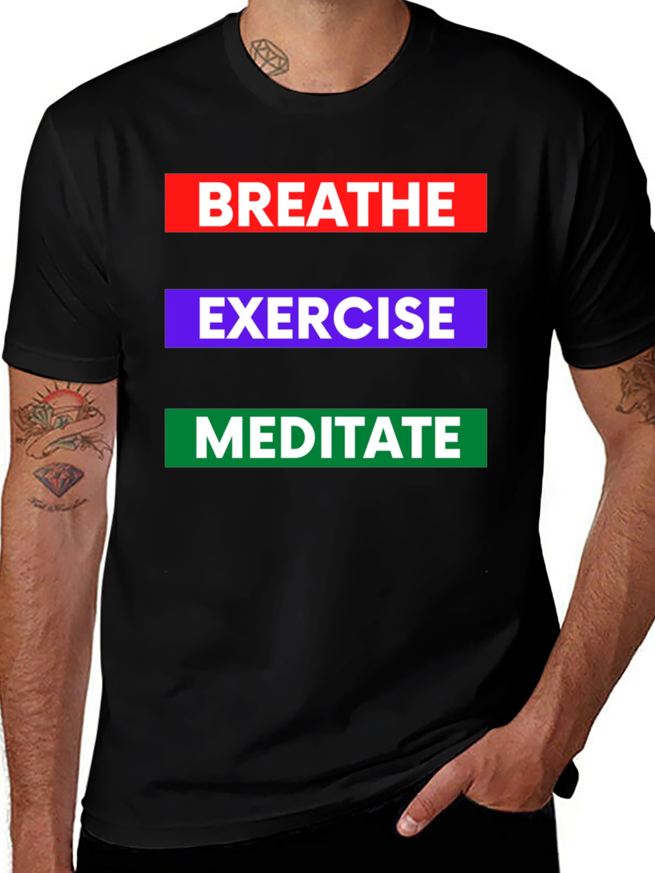 Breathe Exercise Meditate Graphic Tee - Black