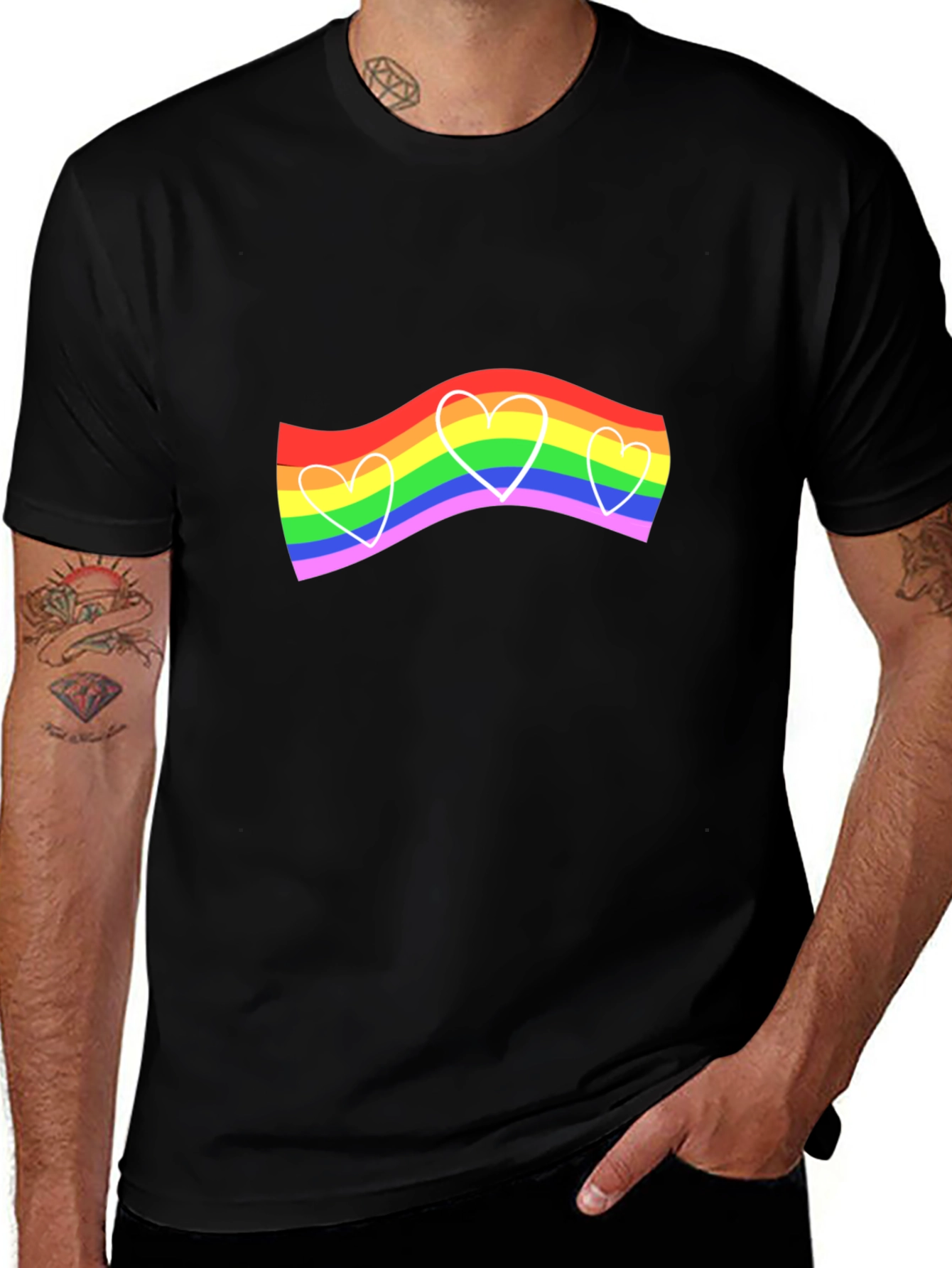 Variant 16 of Pride Rainbow Heart Graphic Tee - Black
