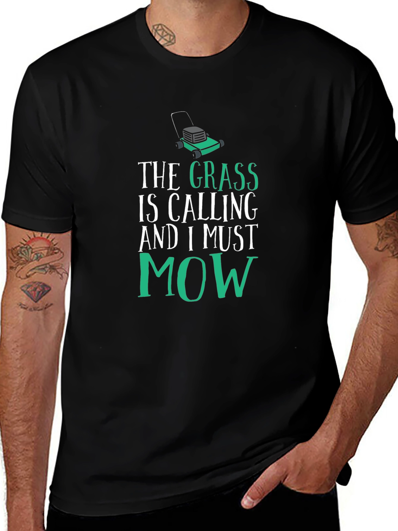 Variant 14 of Funny Lawn Mowing T-Shirt - The Grass is Calling