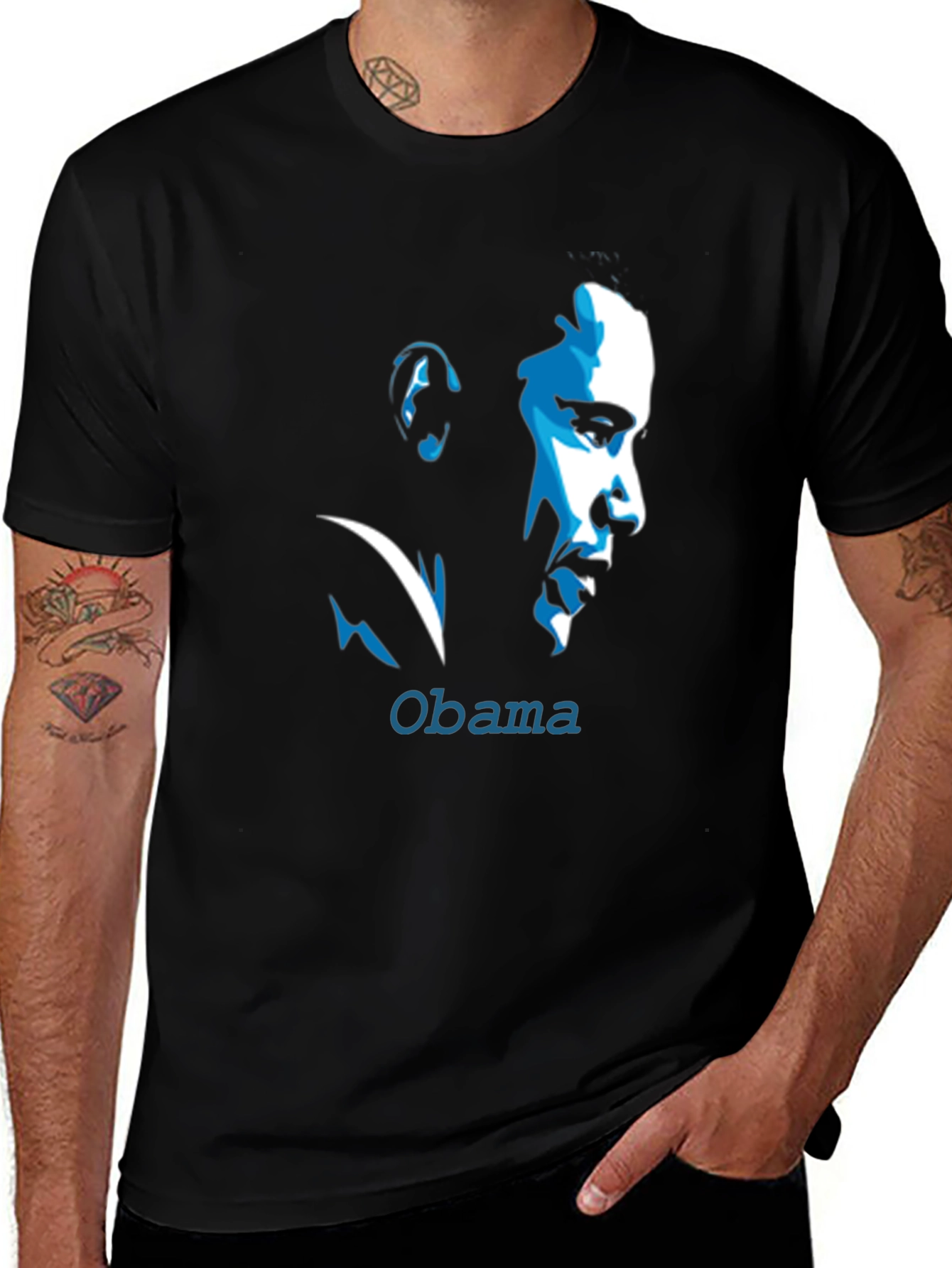 Obama Portrait Graphic Tee - Cool Black T-Shirt