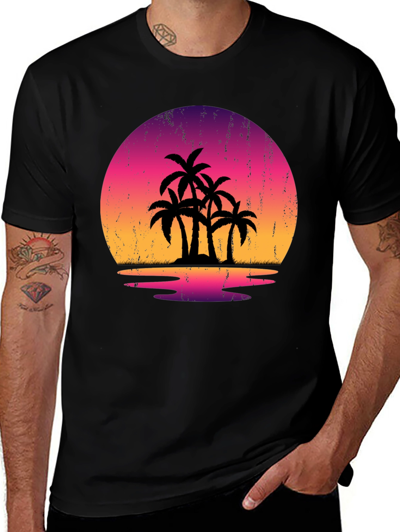 Variant 19 of Retro Sunset Palm Tree Graphic Tee - Summer Vibes