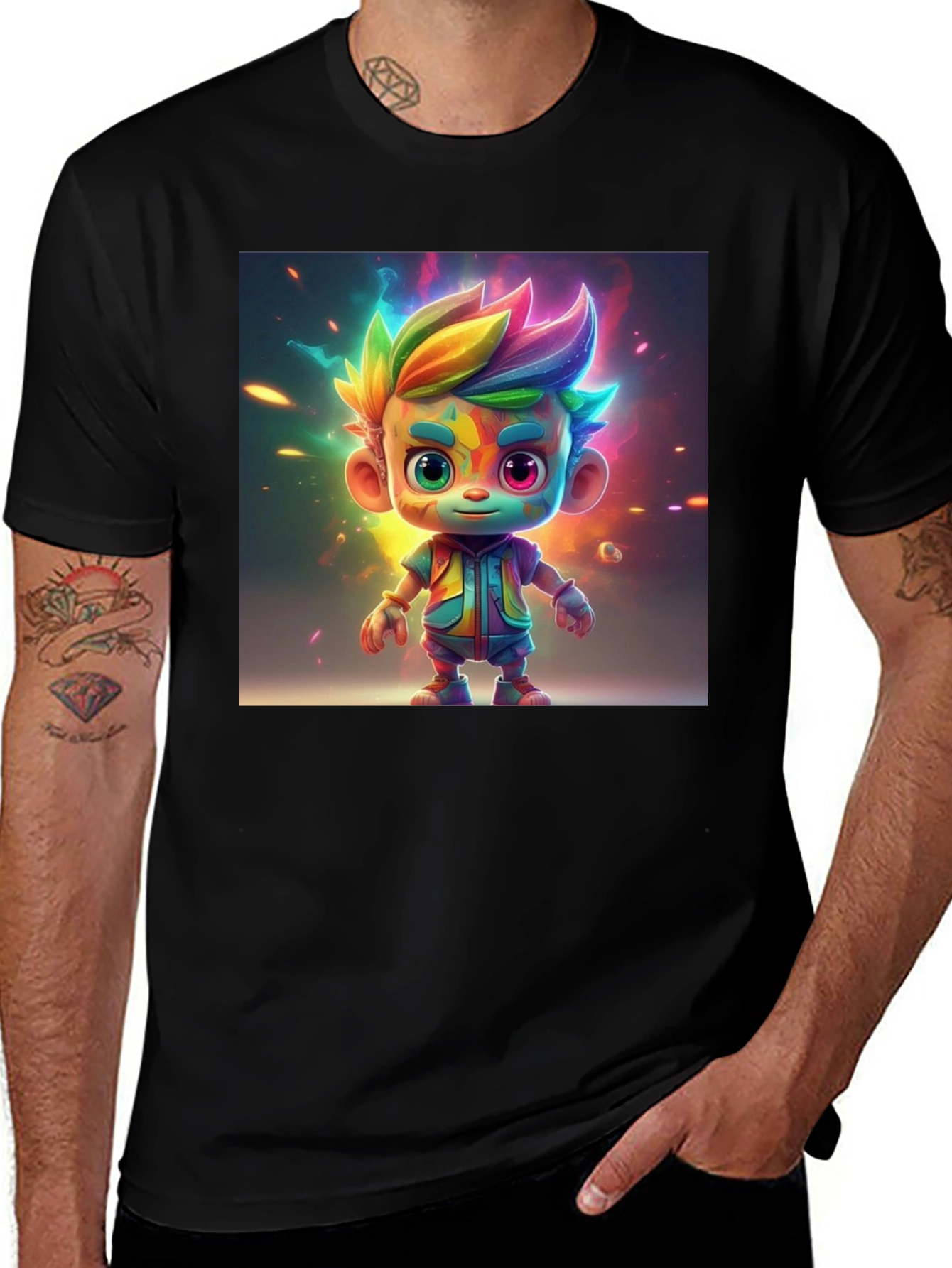 Variant 22 of Rainbow Cartoon Character Graphic Tee - Black