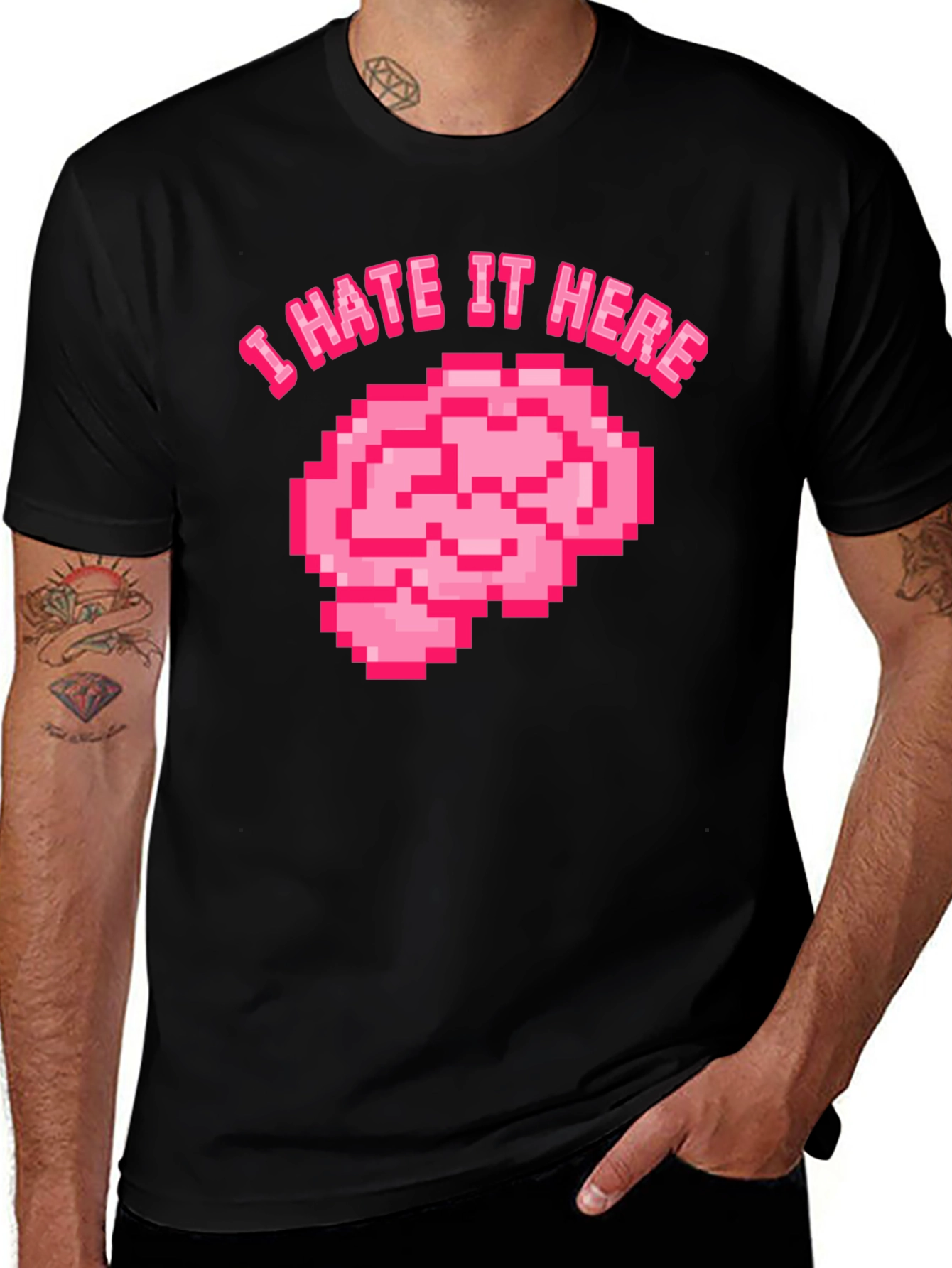 Variant 21 of I Hate It Here Brain Pixel Art Graphic T-Shirt