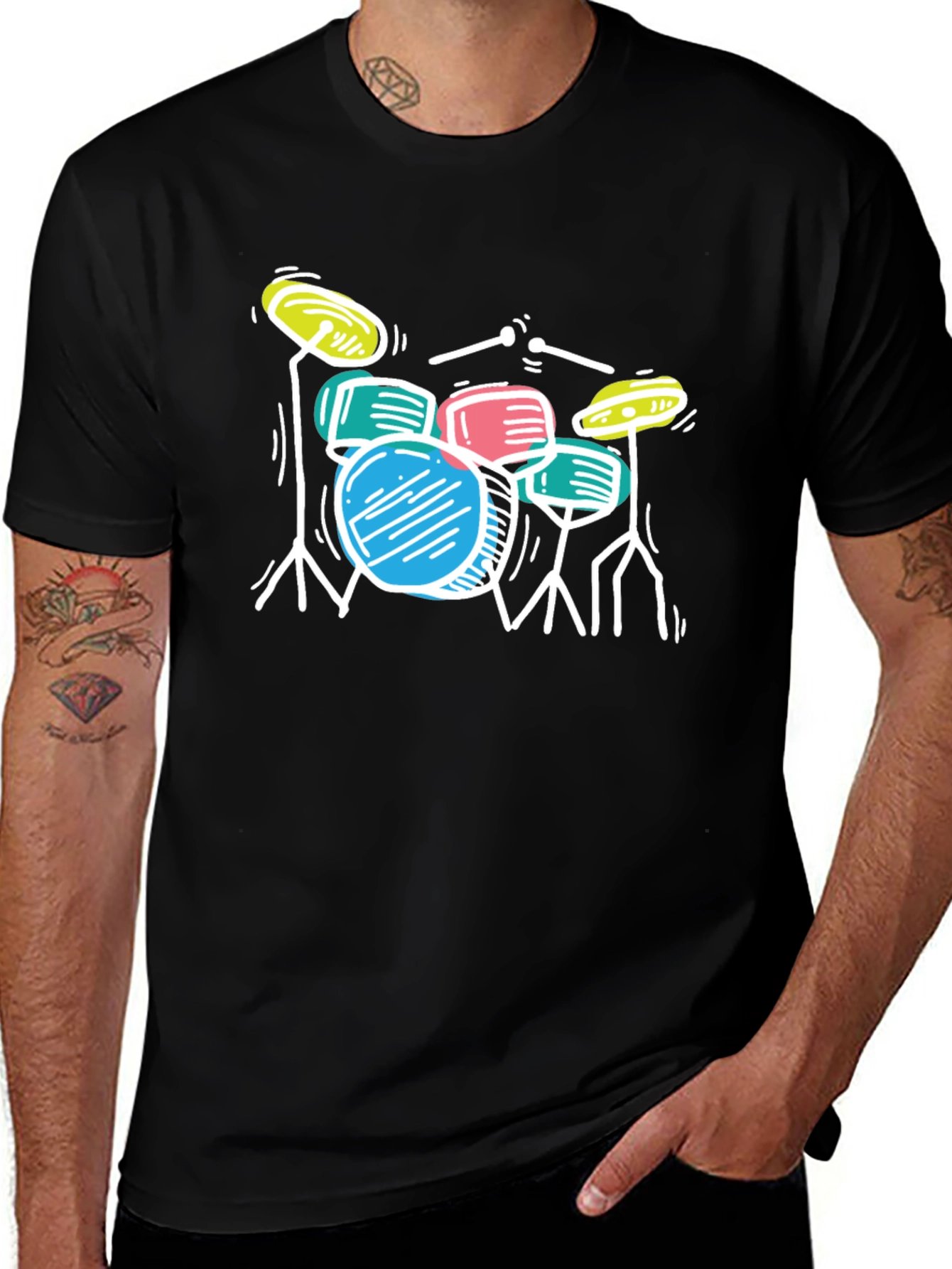 Variant 14 of Cool Drum Set Graphic Tee - Black T-Shirt
