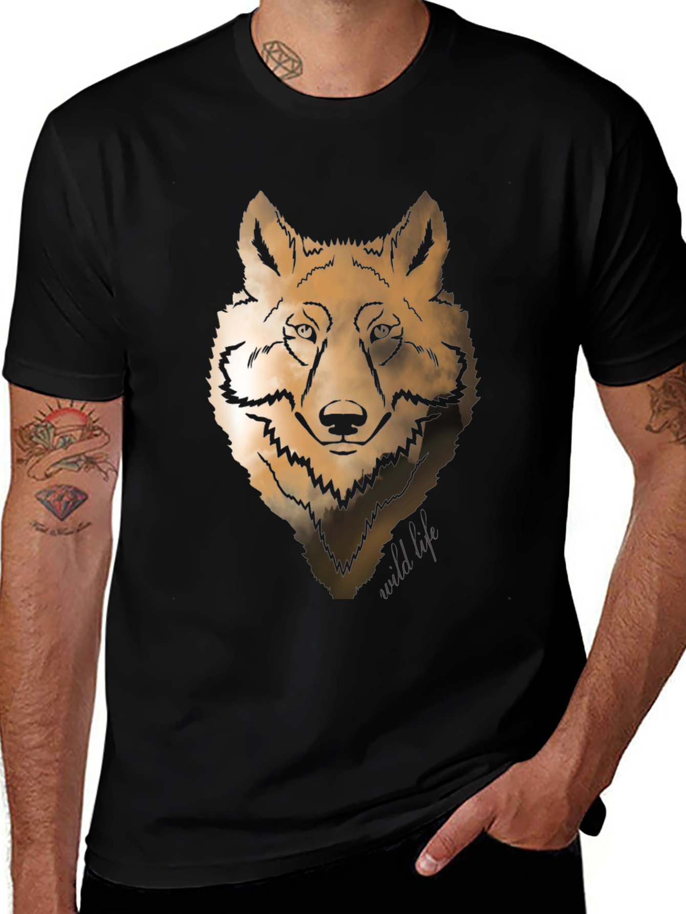 Variant 30 of Wolf Graphic Print Crew Neck T-shirt