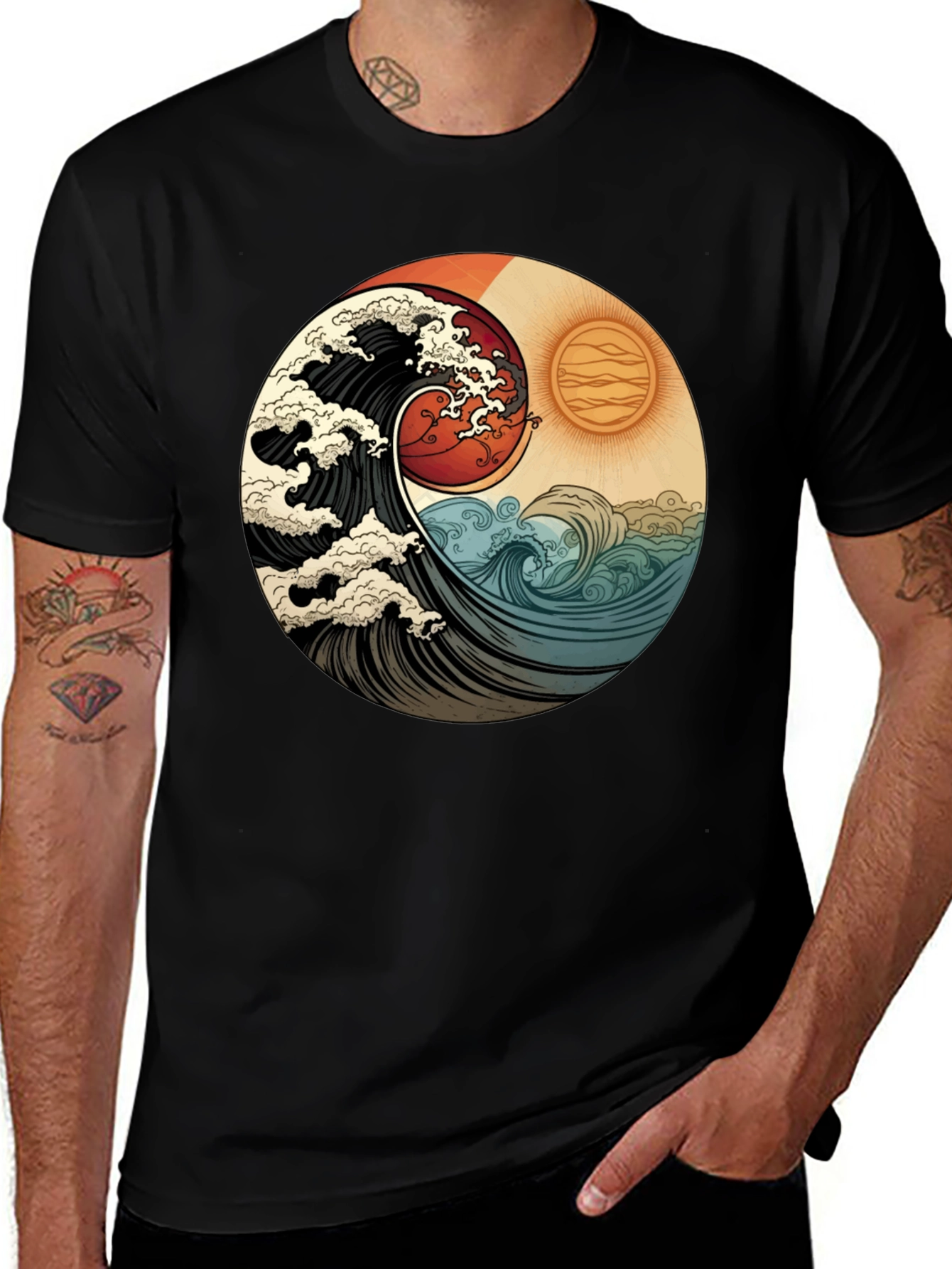Variant 25 of Yin Yang Wave Graphic Tee - Black