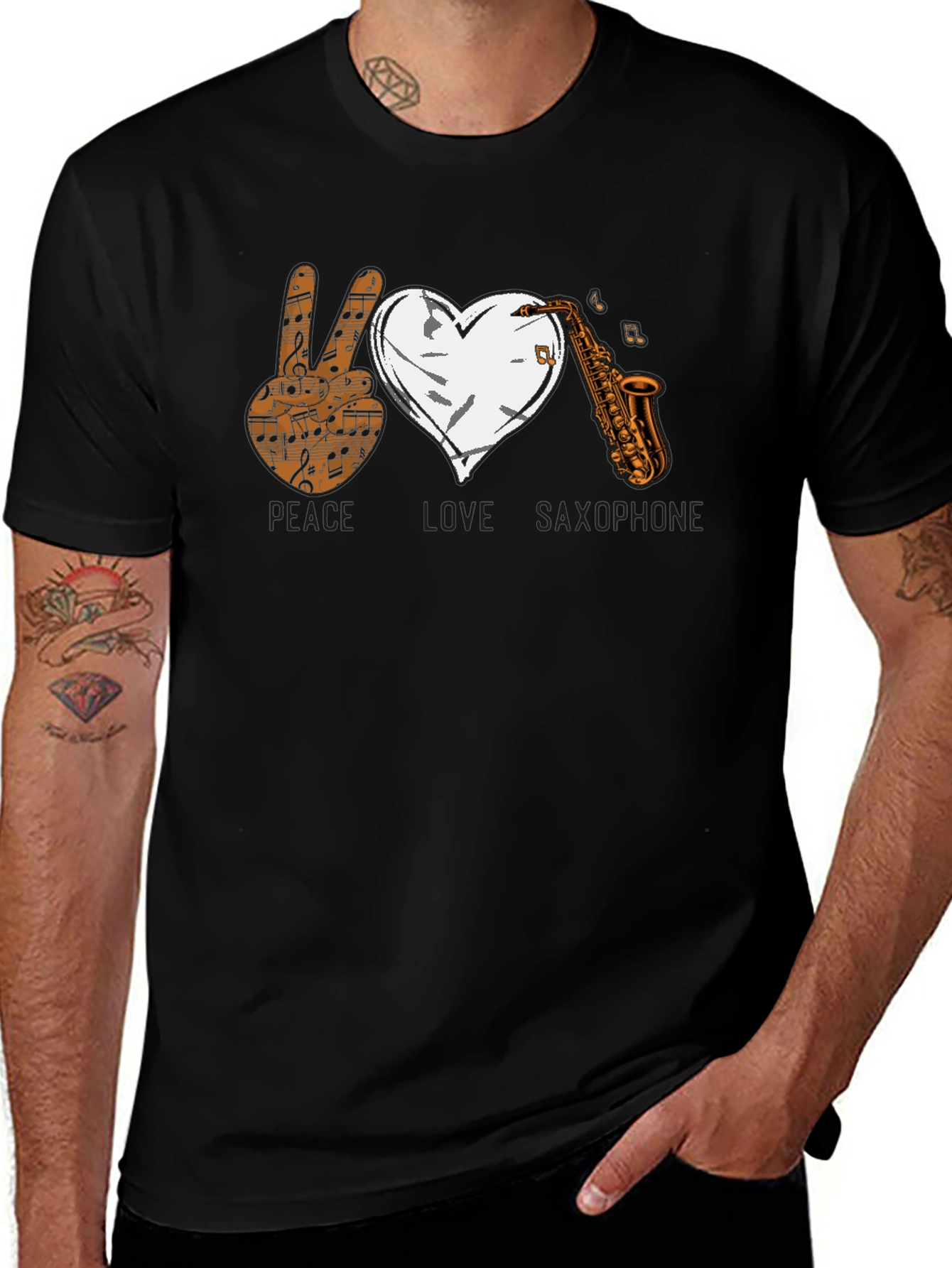 Variant 6 of Peace Love Saxophone Graphic T-Shirt
