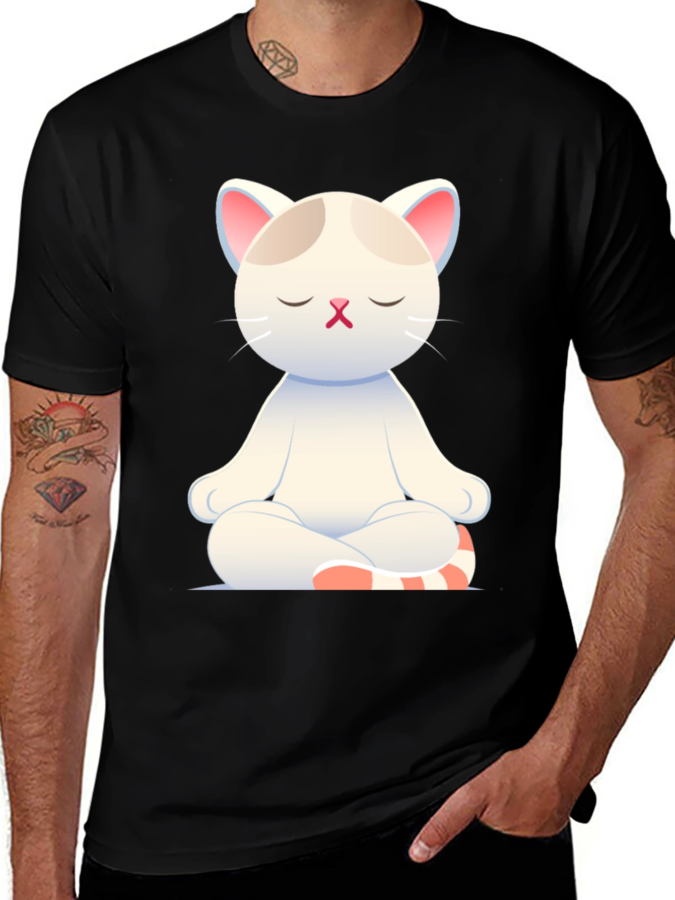Variant 5 of Meditating Cat T-Shirt - Zen Kitty Design