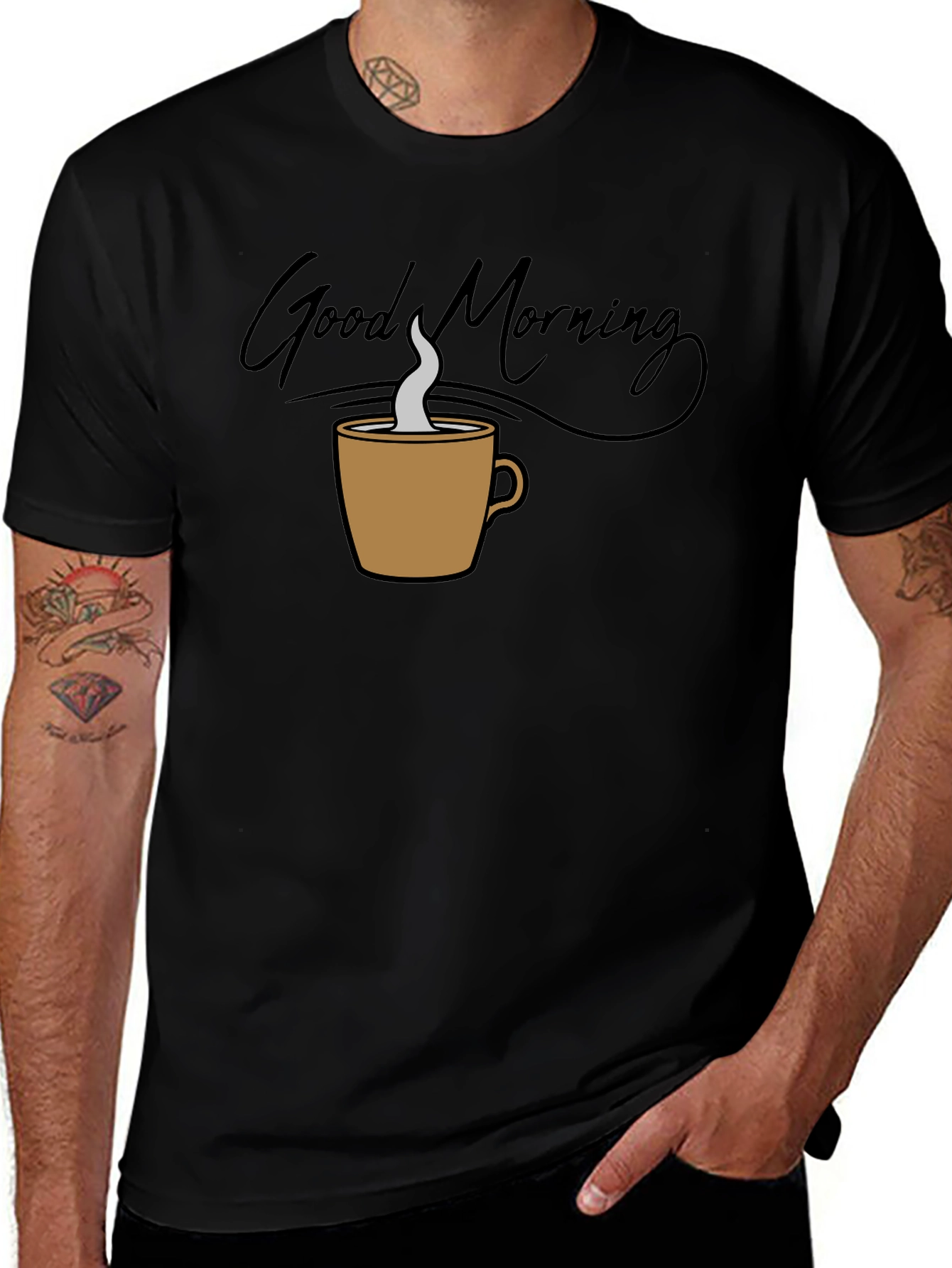 Variant 17 of Good Morning Coffee Cup Graphic Tee - Black T-Shirt