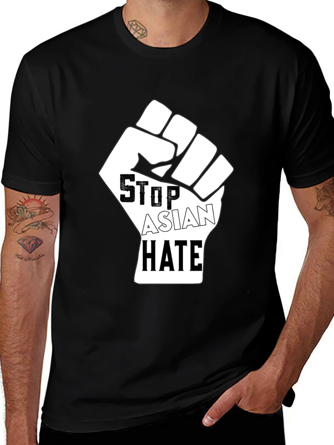 Variant 7 of Stop Asian Hate Fist Graphic T-Shirt - Black