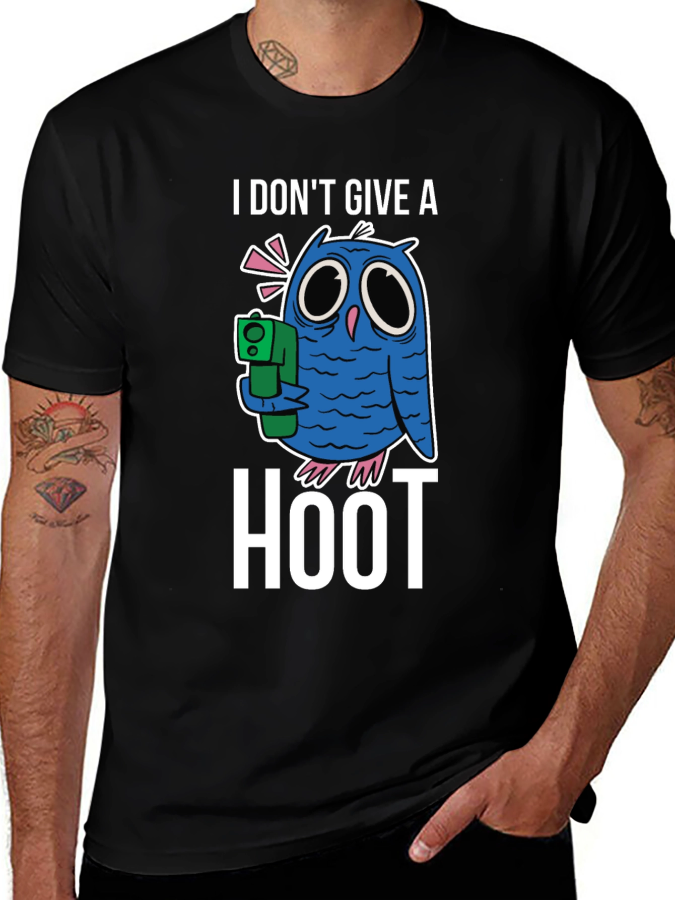 Variant 23 of I Don't Give a Hoot T-Shirt - Funny Owl with Gun