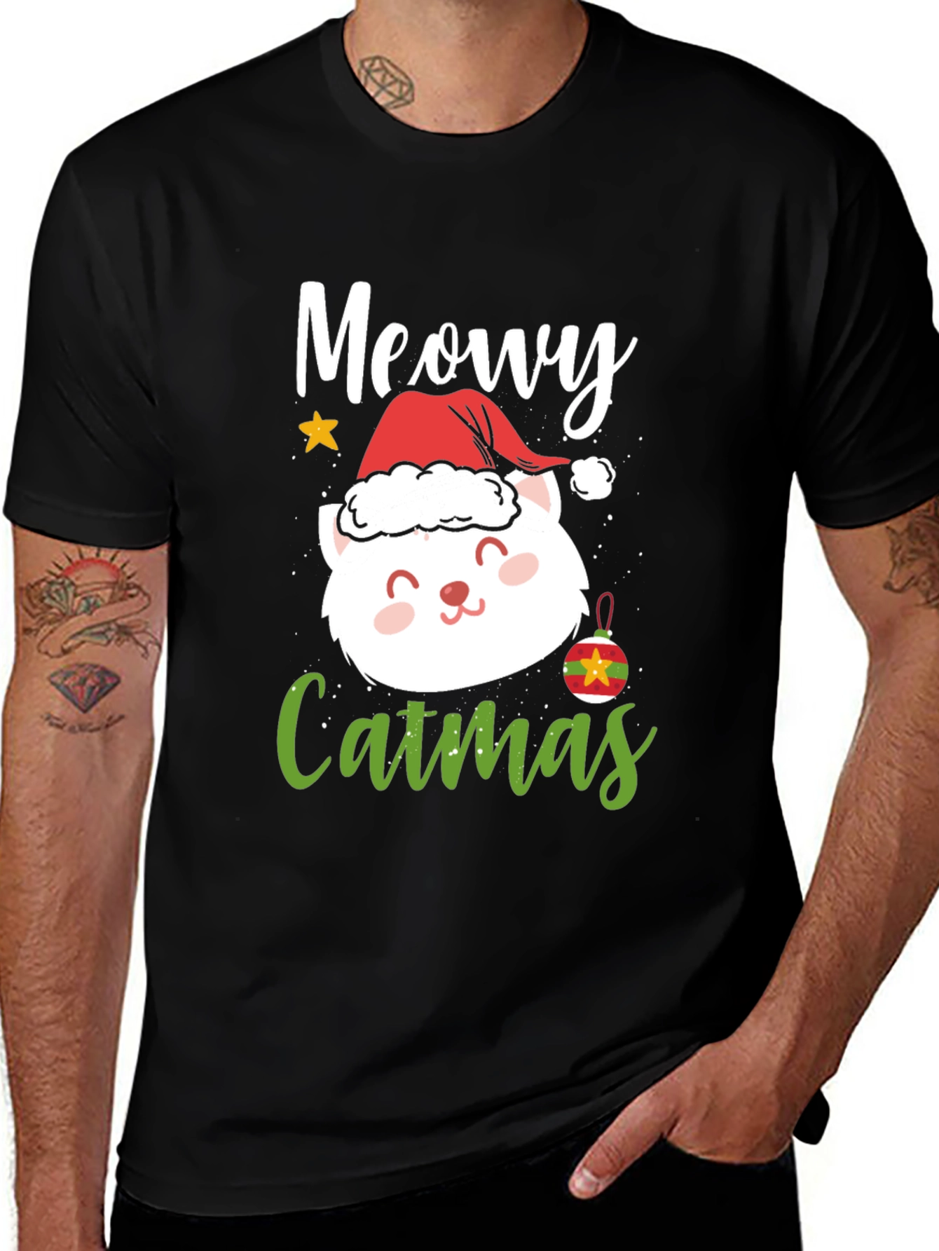 Meowy Catmas T-Shirt, Christmas Cat Tee