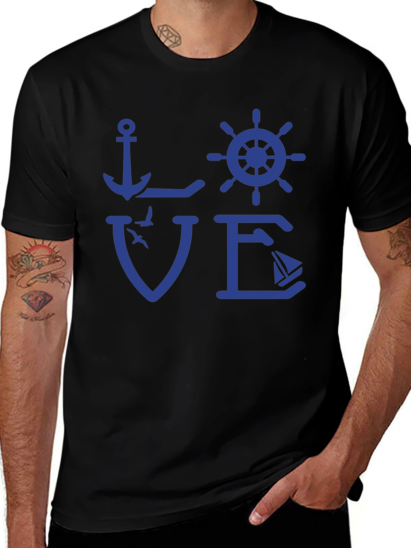 Variant 3 of Nautical Love T-Shirt - Anchor, Wheel, Sailboat Design