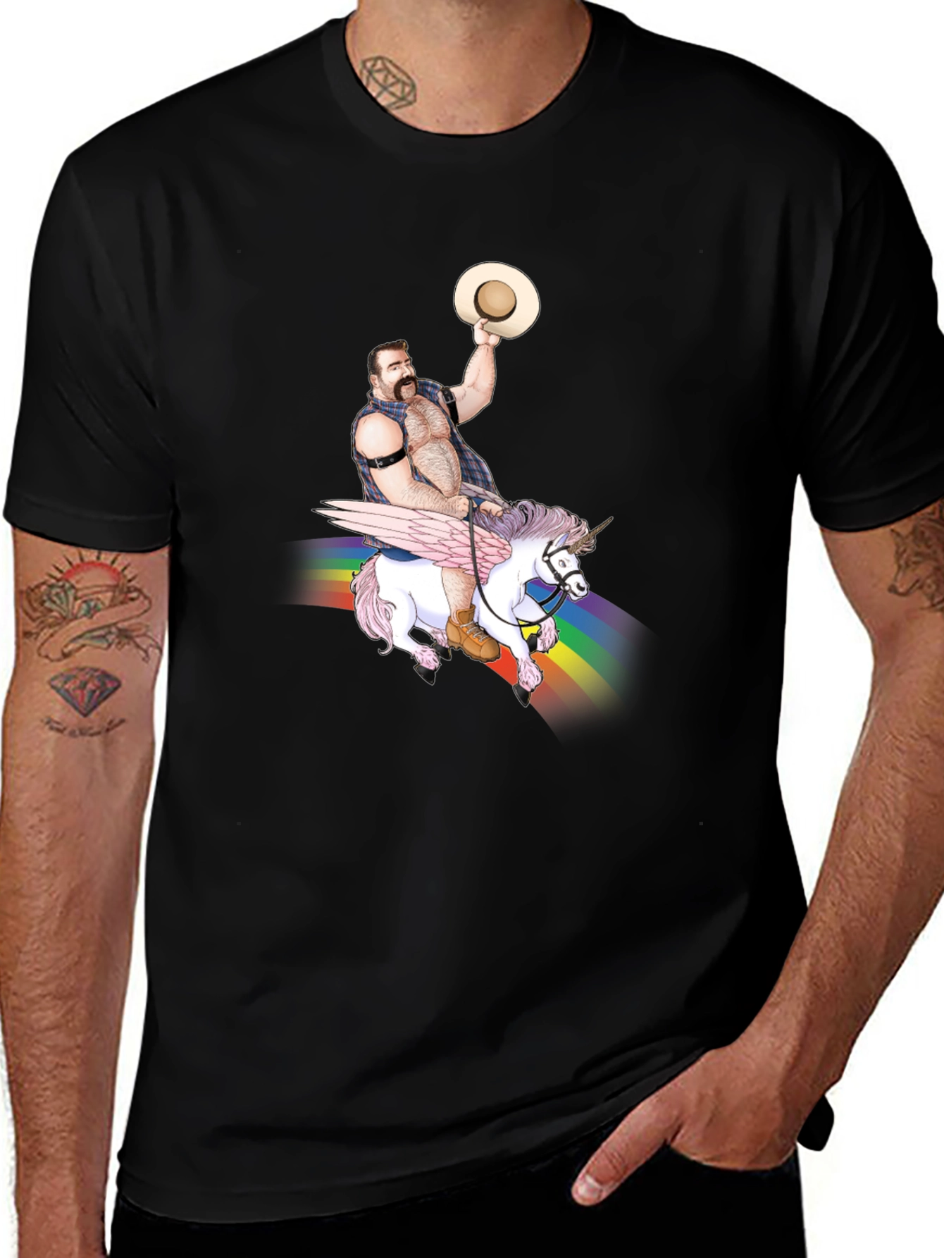 Variant 4 of Humorous Graphic Tee - Cowboy Riding Unicorn