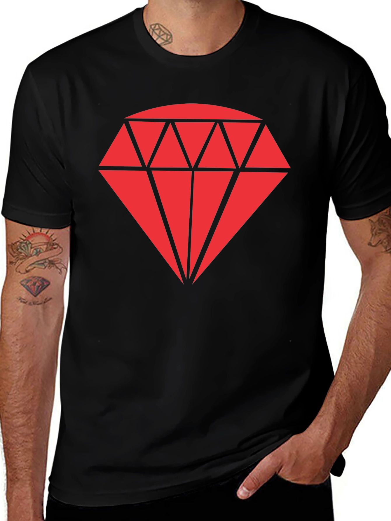 Variant 16 of Red Diamond Graphic Black T-Shirt