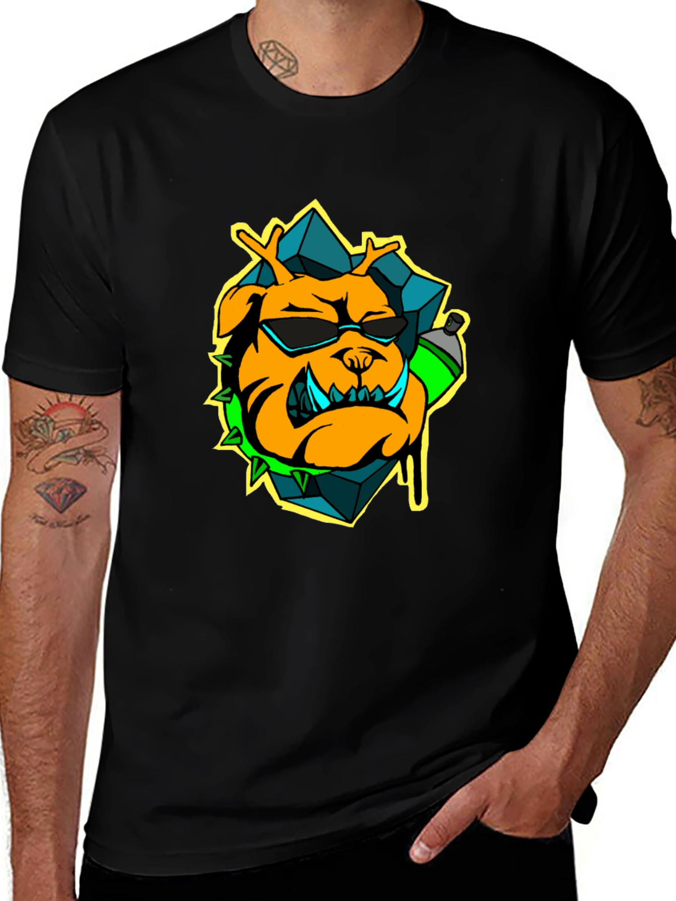 Variant 16 of Cartoon Bulldog Graphic Tee - Black