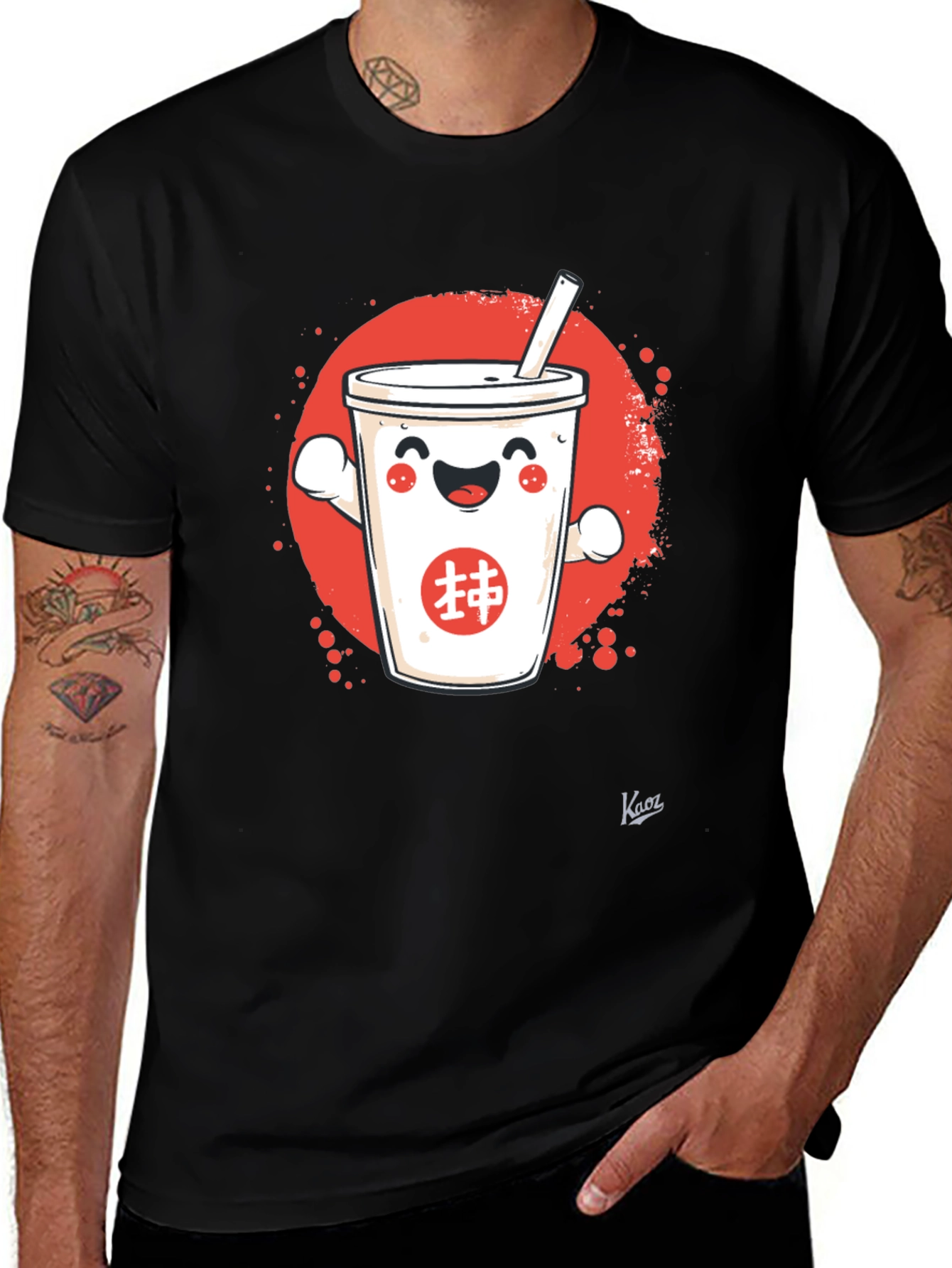 Variant 11 of Cute Bubble Tea Graphic T-Shirt - Black