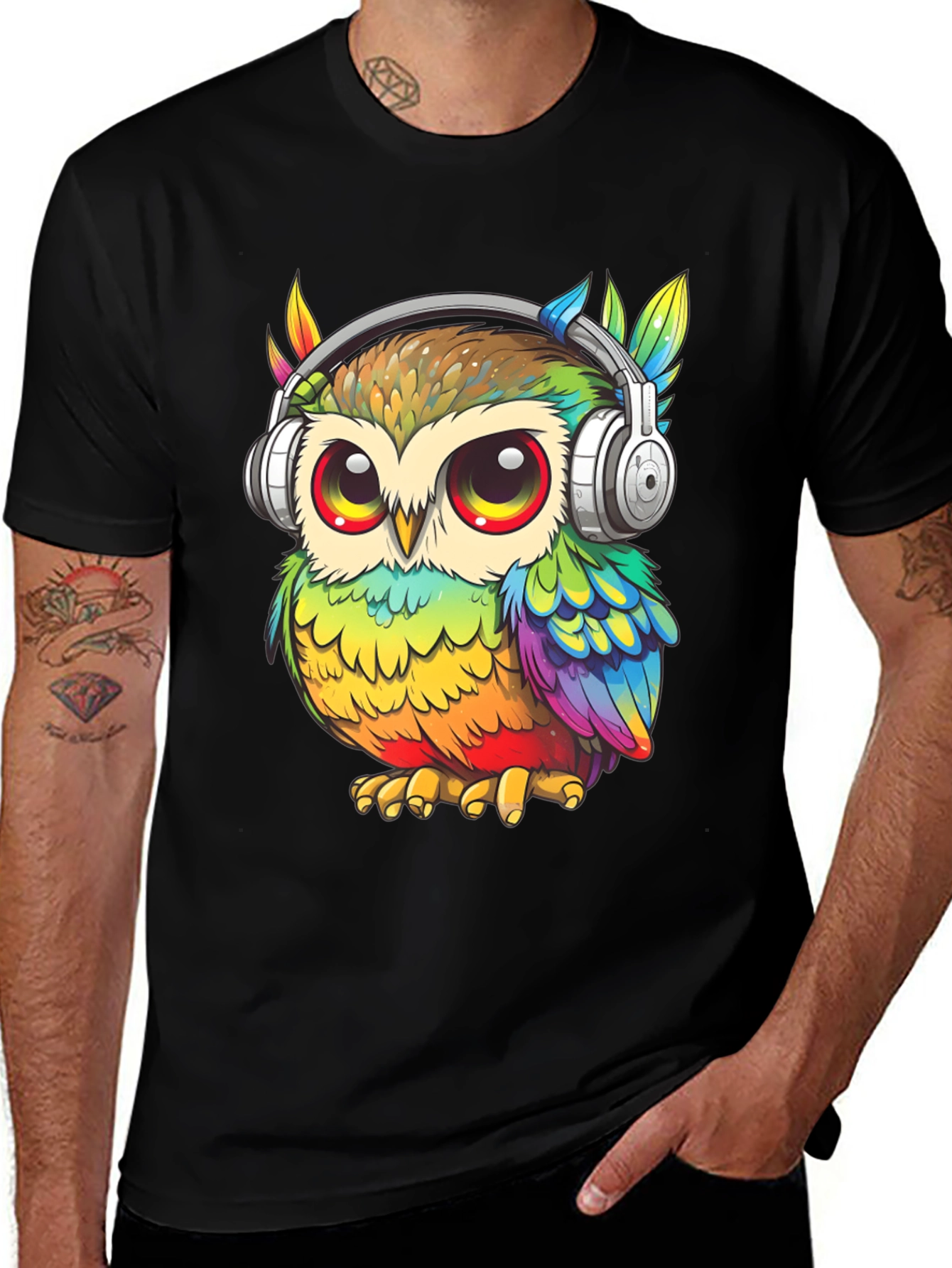 Variant 4 of Cool Owl with Headphones Graphic T-Shirt