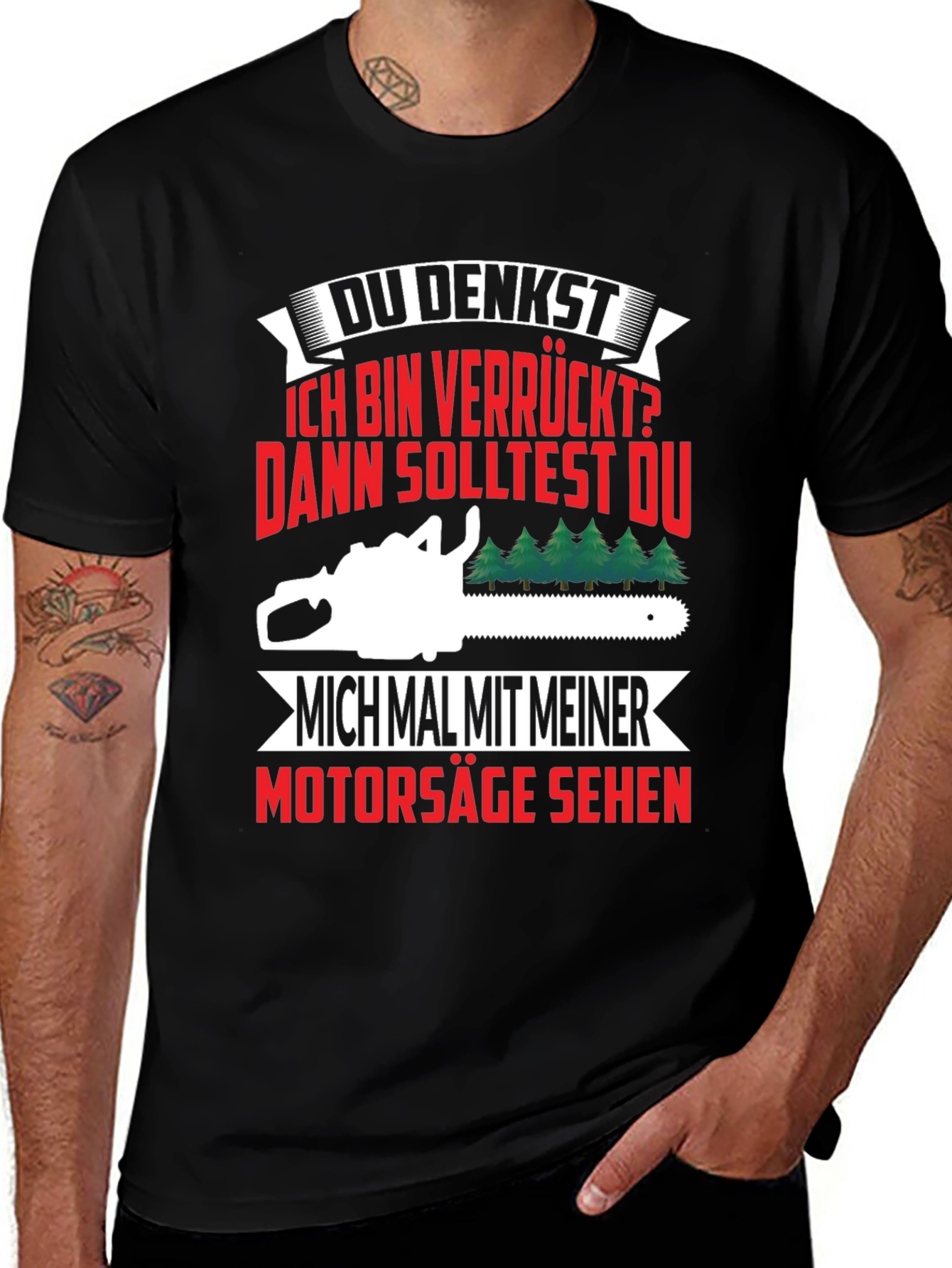 Variant 24 of Funny German Chainsaw T-Shirt - Du Denkst...