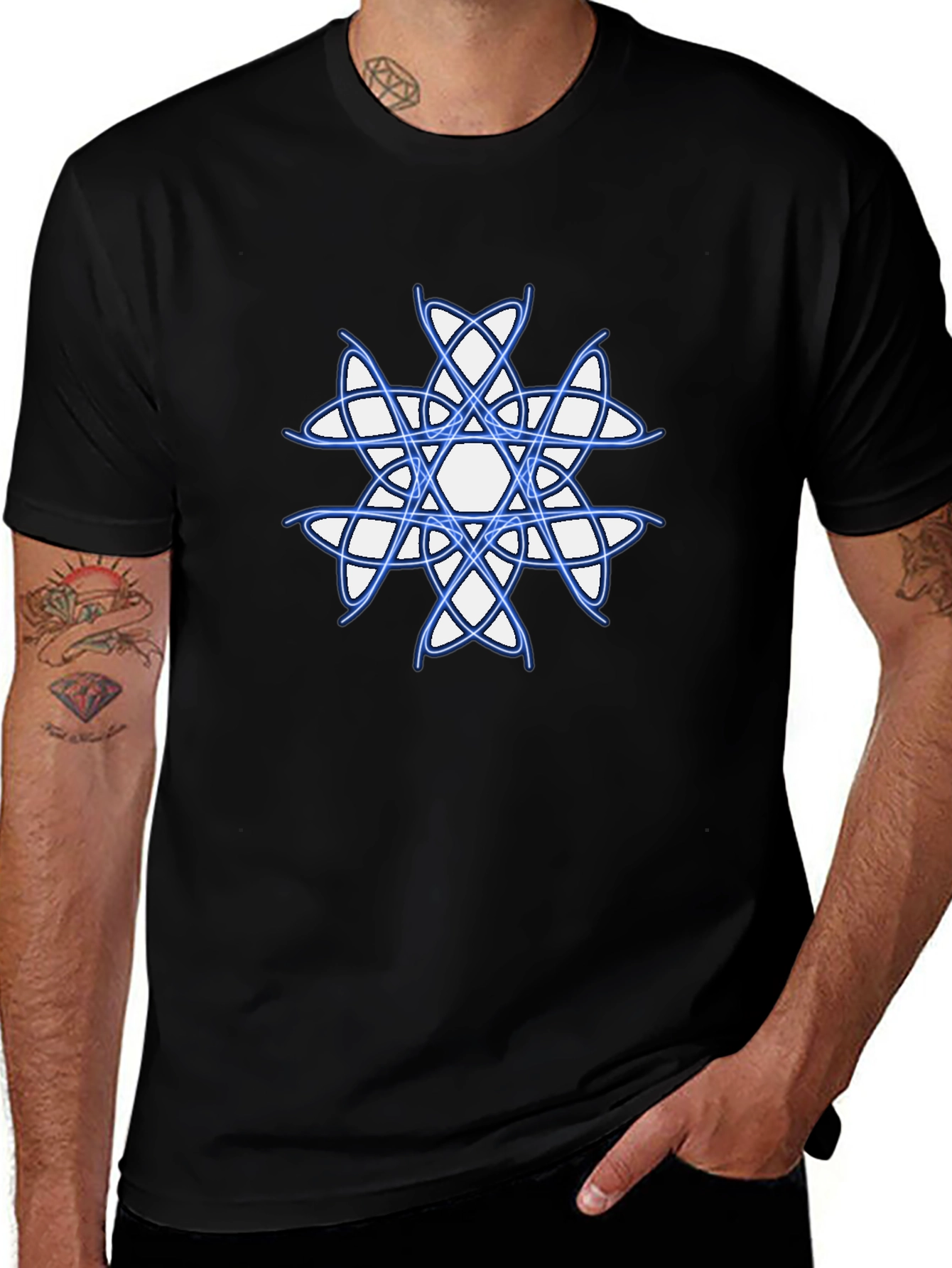 Variant 4 of Geometric Star Graphic Tee - Black Cotton Blend