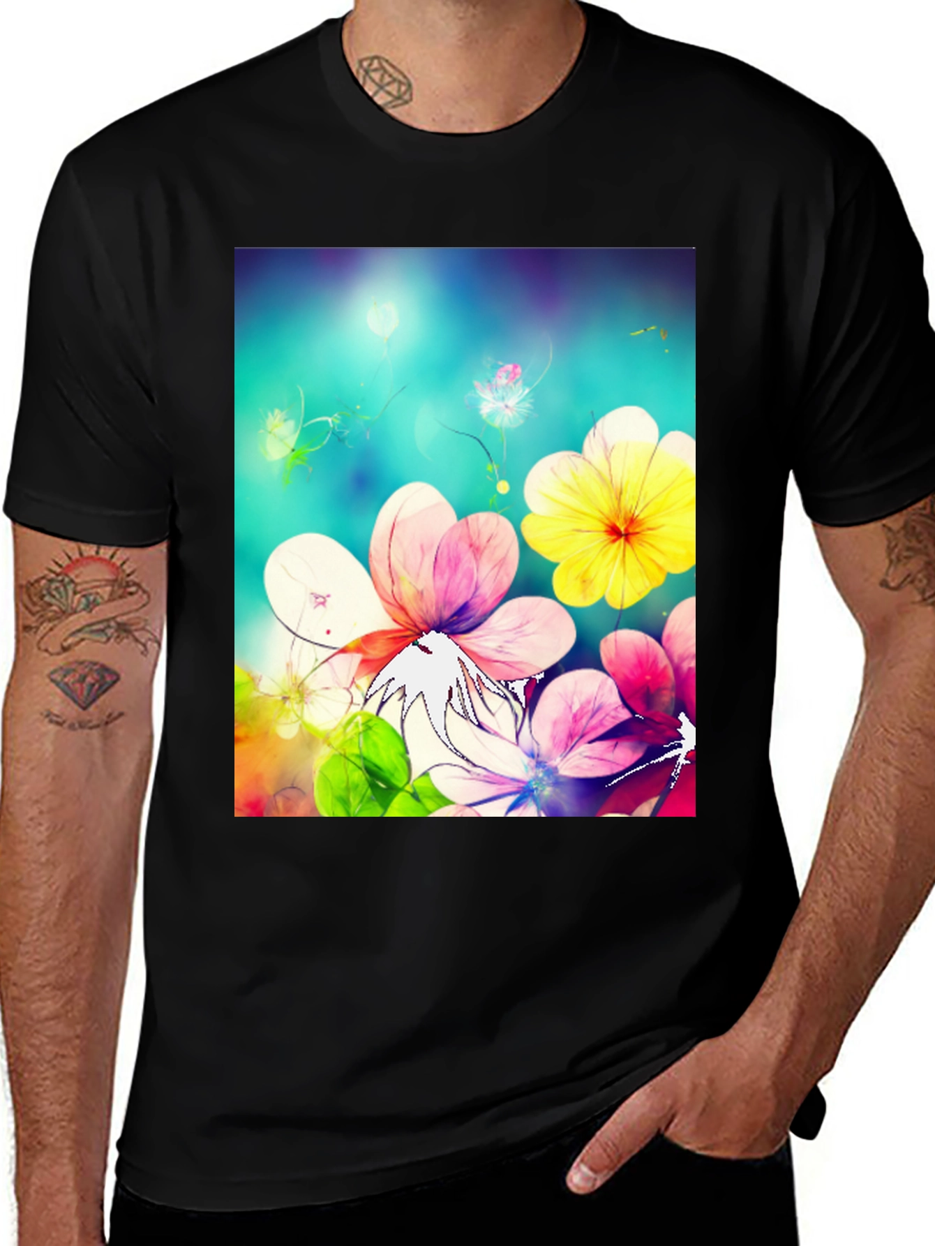 Variant 3 of Floral Fantasy Black T-Shirt