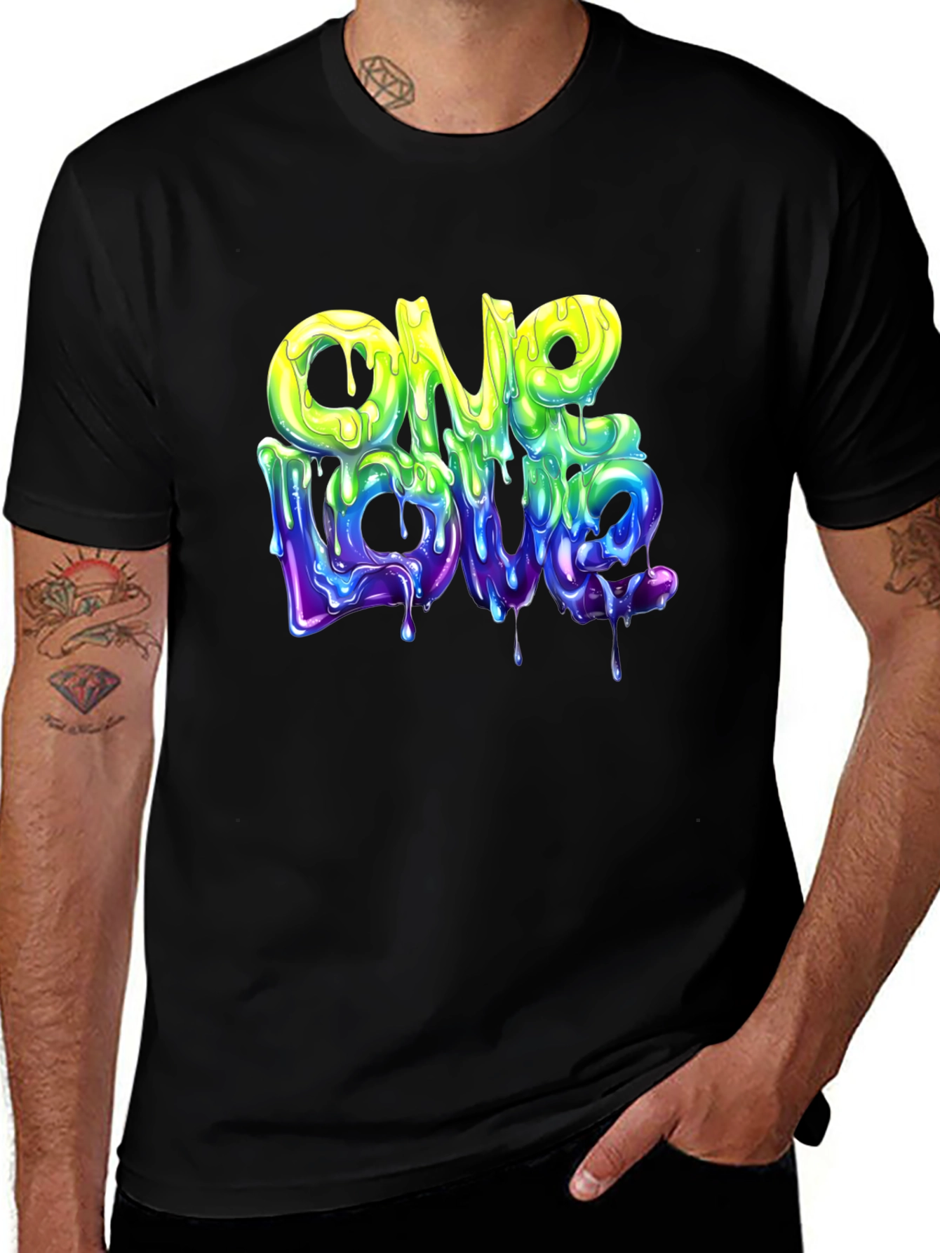 Black One Love Graphic T-Shirt - Cool Drip Design main image